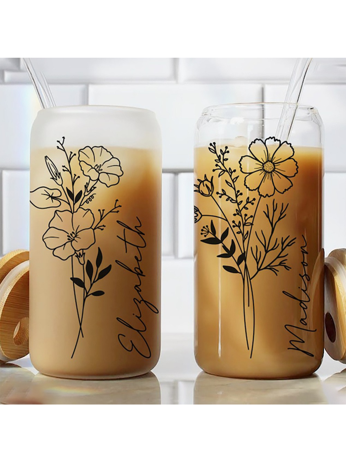 Personalized Birth Flower Glass Coffee Mug