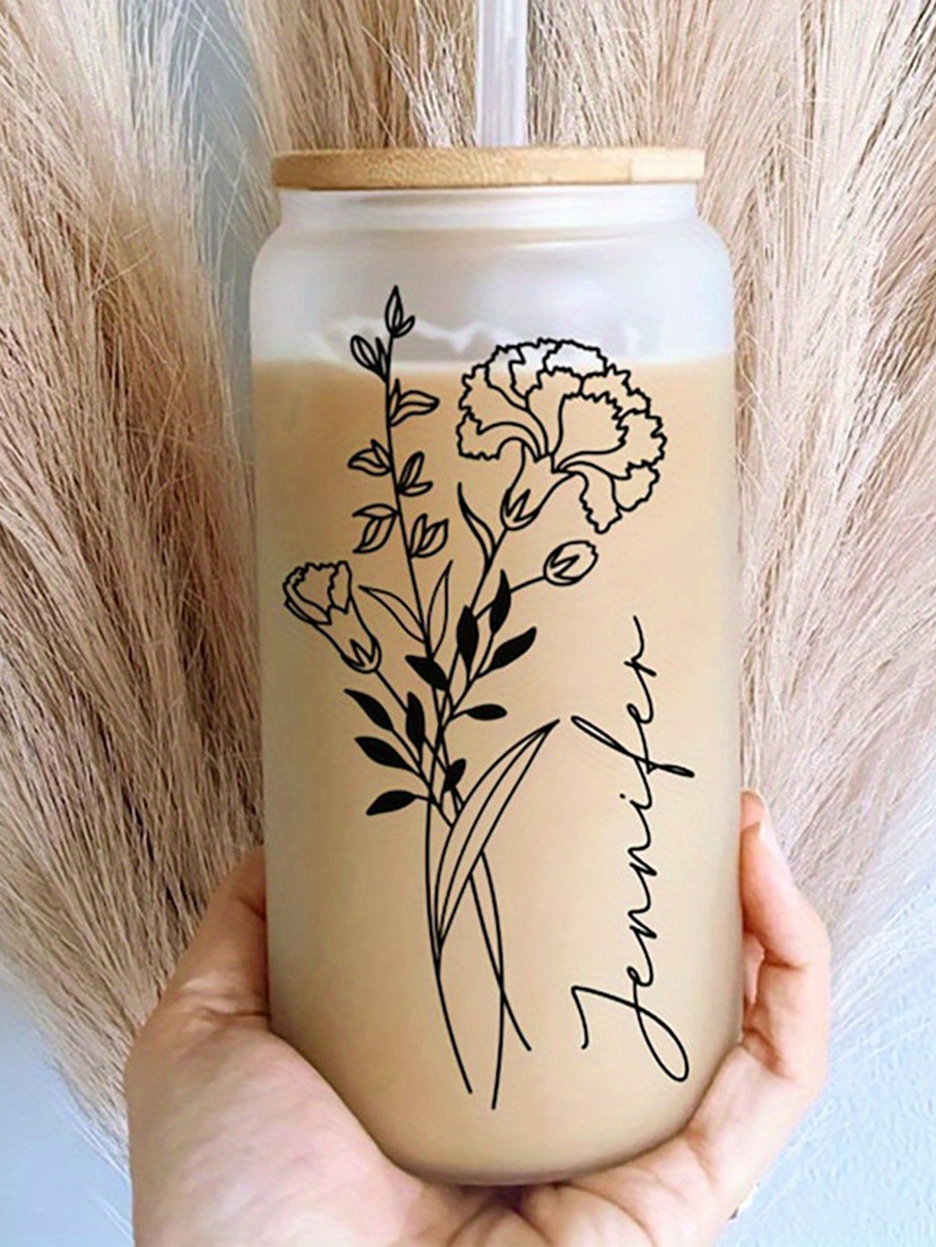 Personalized Birth Flower Glass Coffee Mug