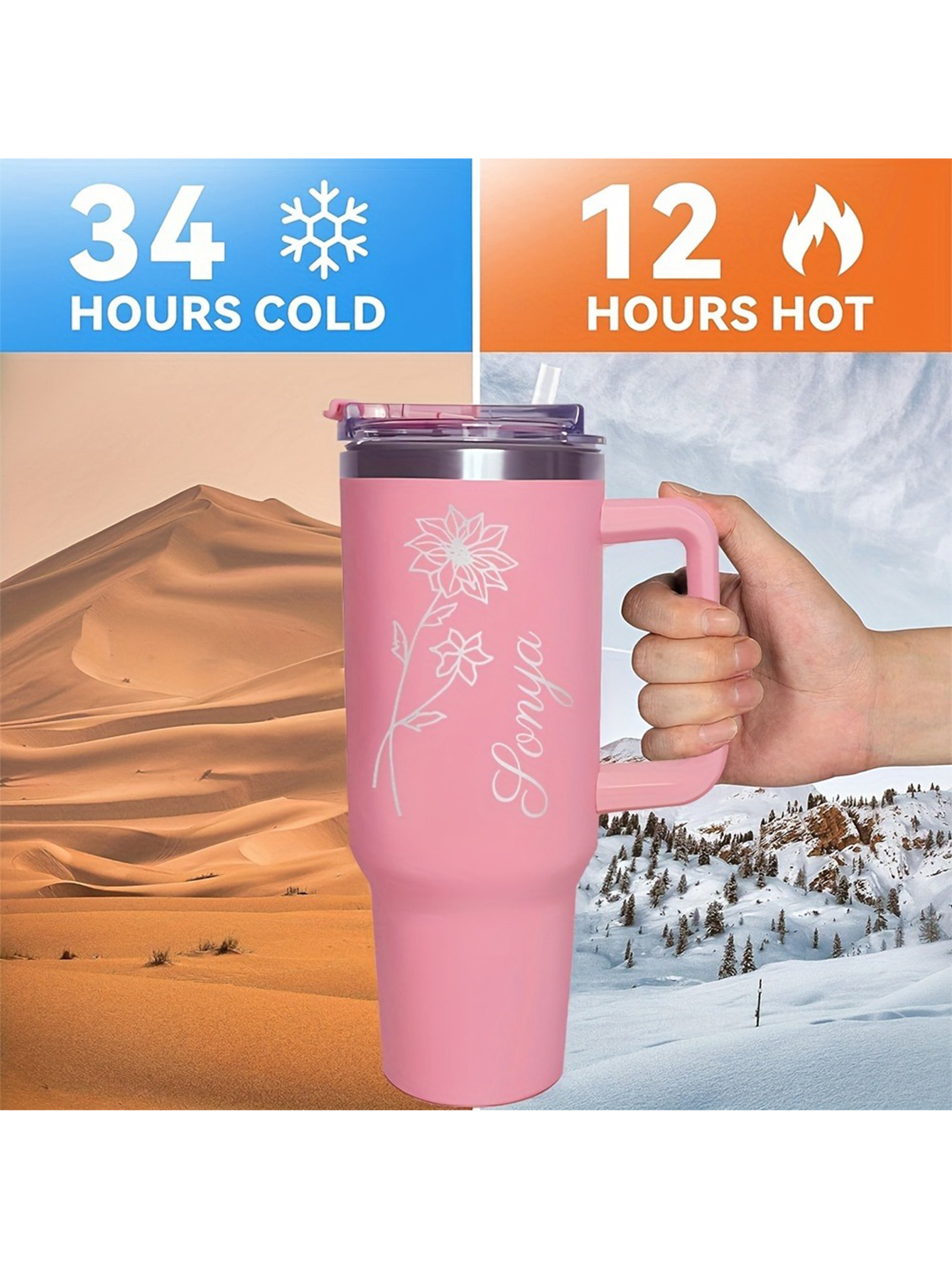 Custom Insulated Floral Moon Coffee Tumbler