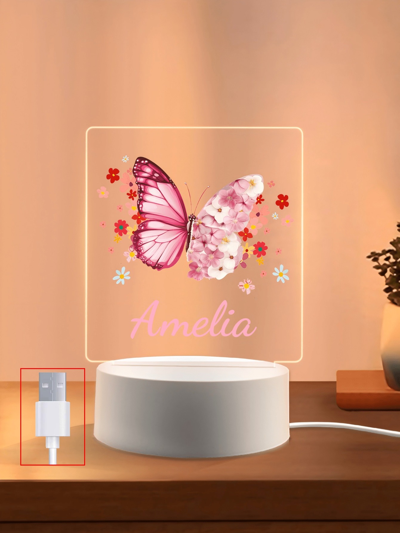 Personalized Butterfly Flower LED Night Light