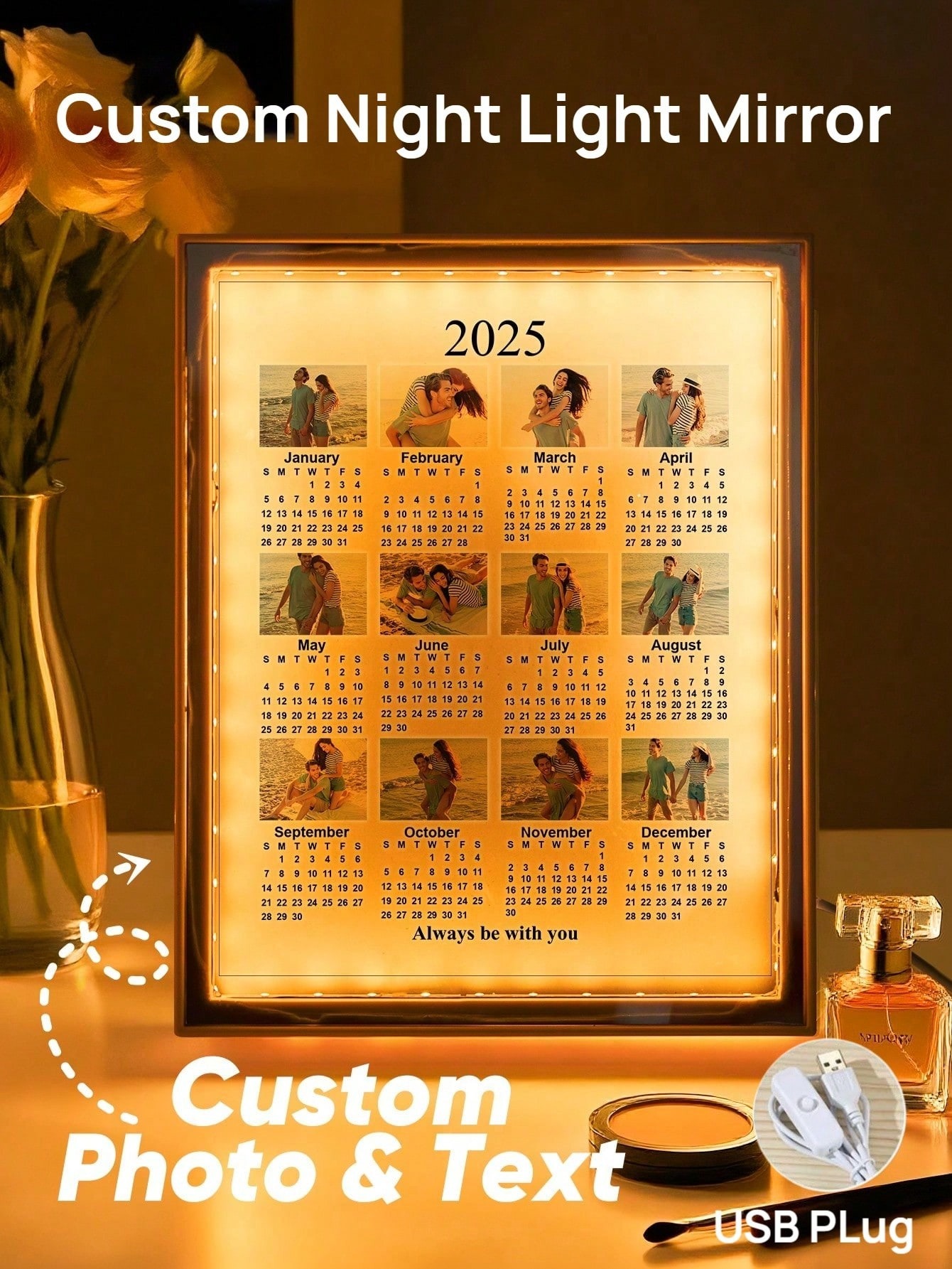 Personalized Night Light Mirror Lamp