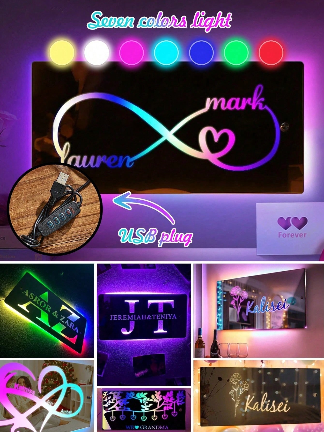 Custom Name Mirror LED Light - Wall Decoration