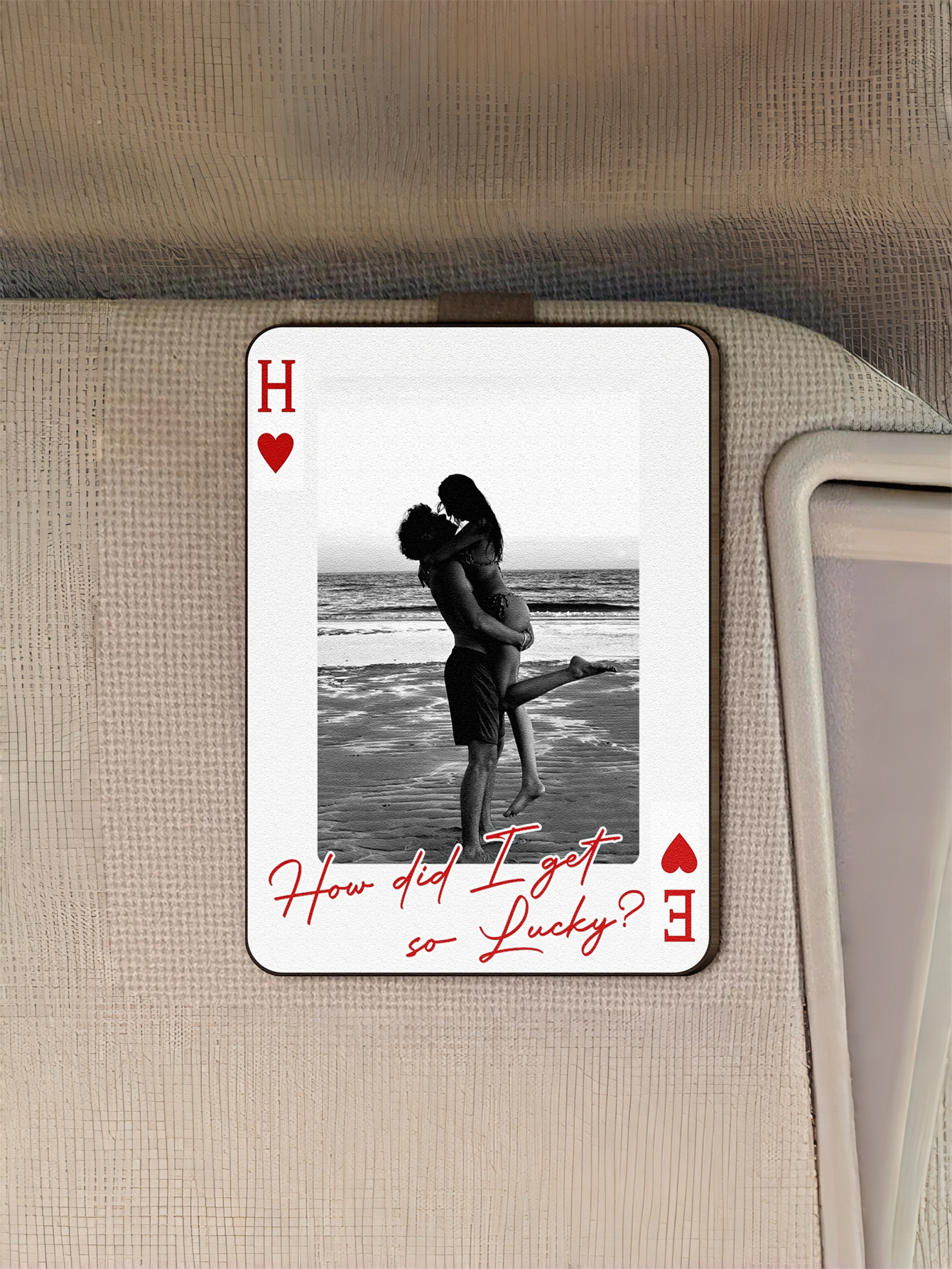 "King & Queen" Custom Couple Photo — Safe Travels, I Love You, We Are a Match Made in Heaven — Personalized Wooden Car Sun Visor Clip