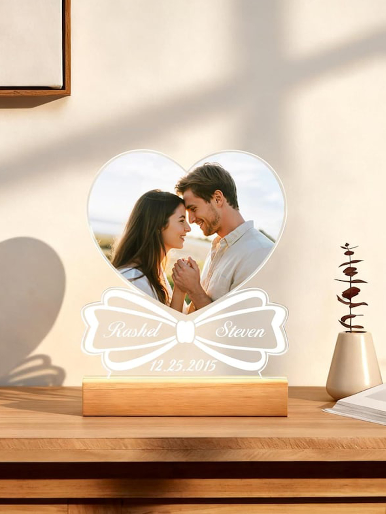 Personalized Heart Photo Night Light - Couple's Gift