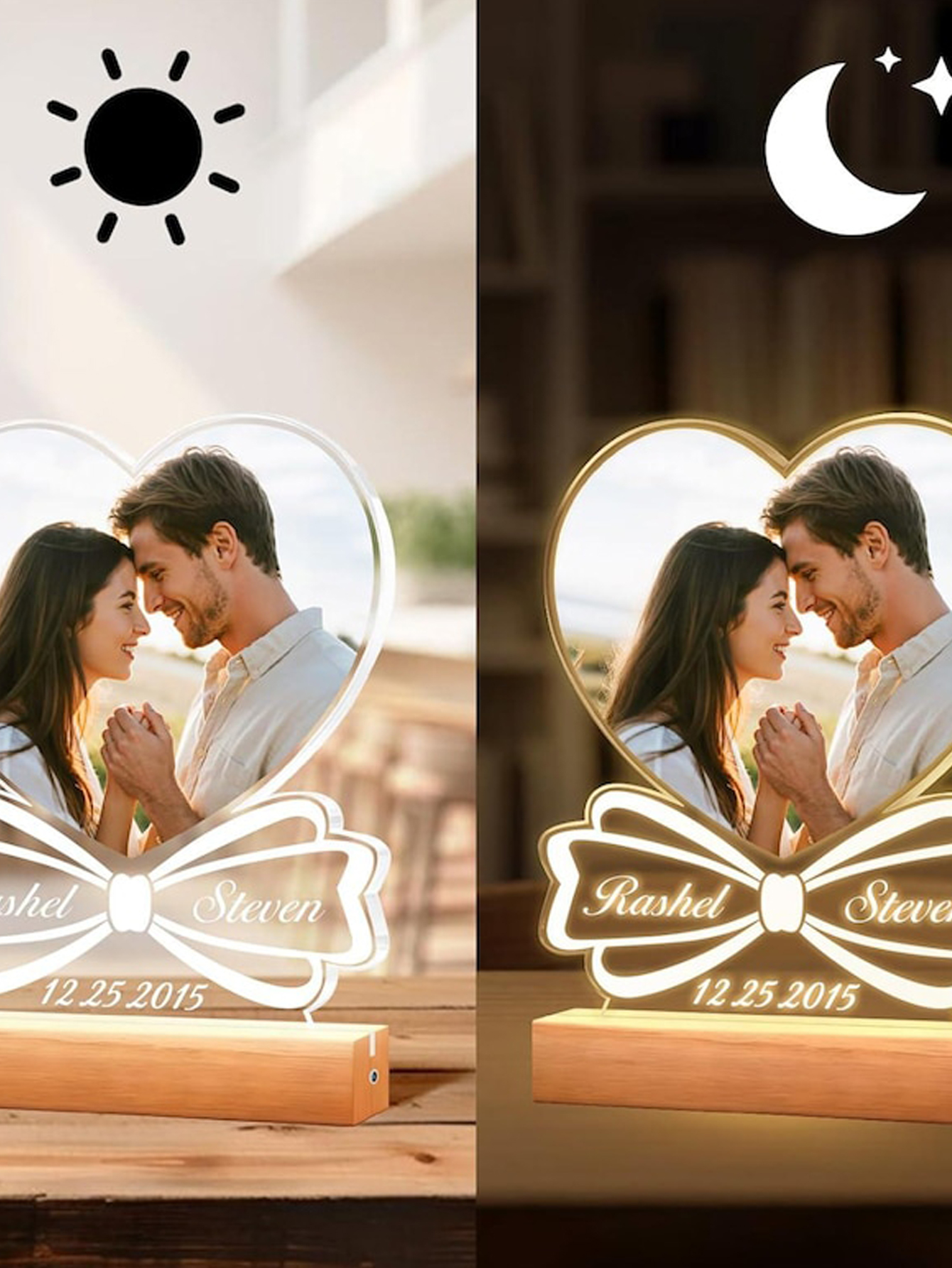 Personalized Heart Photo Night Light - Couple's Gift