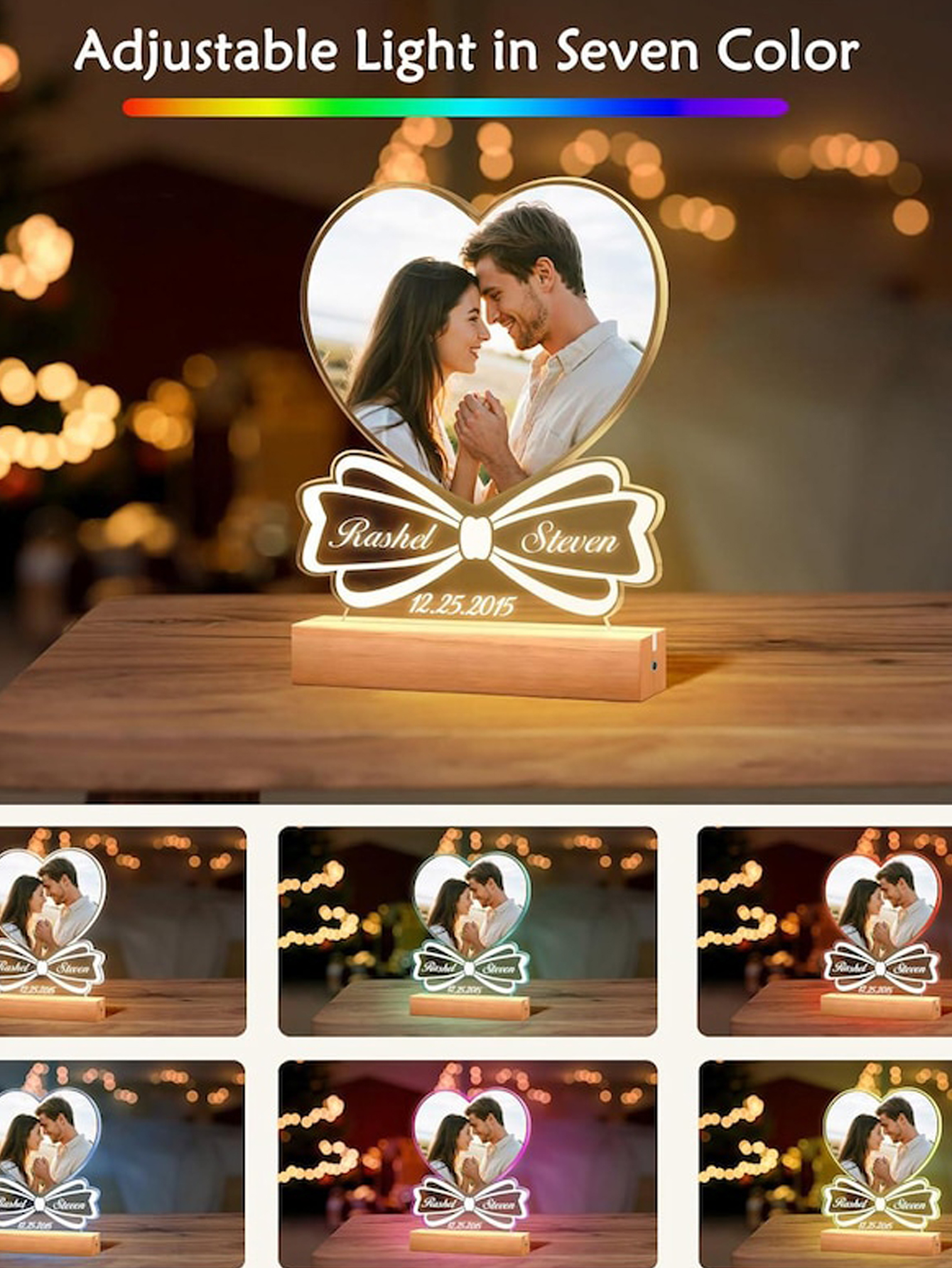 Personalized Heart Photo Night Light - Couple's Gift