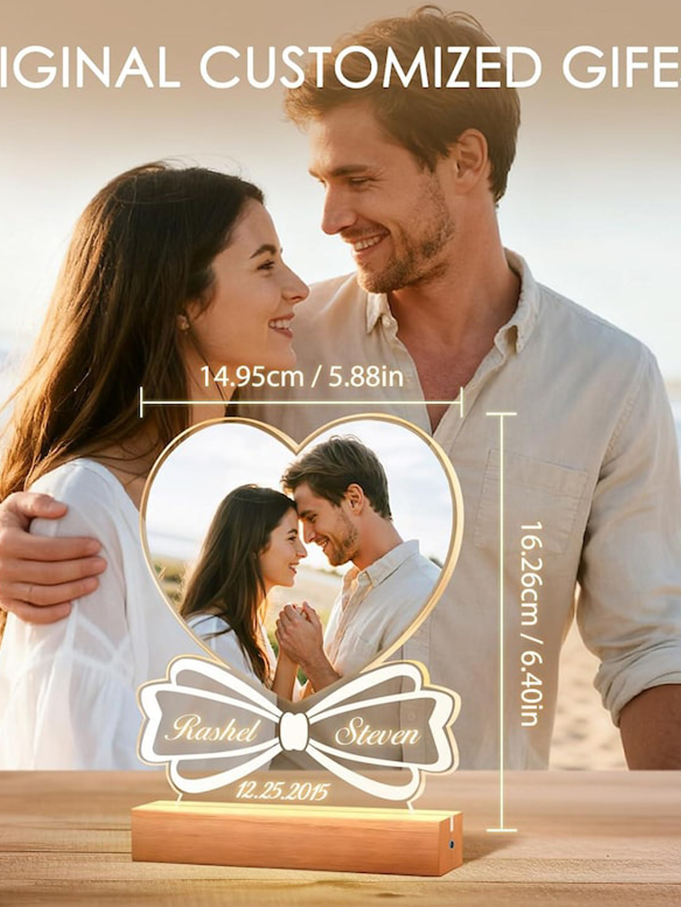 Personalized Heart Photo Night Light - Couple's Gift