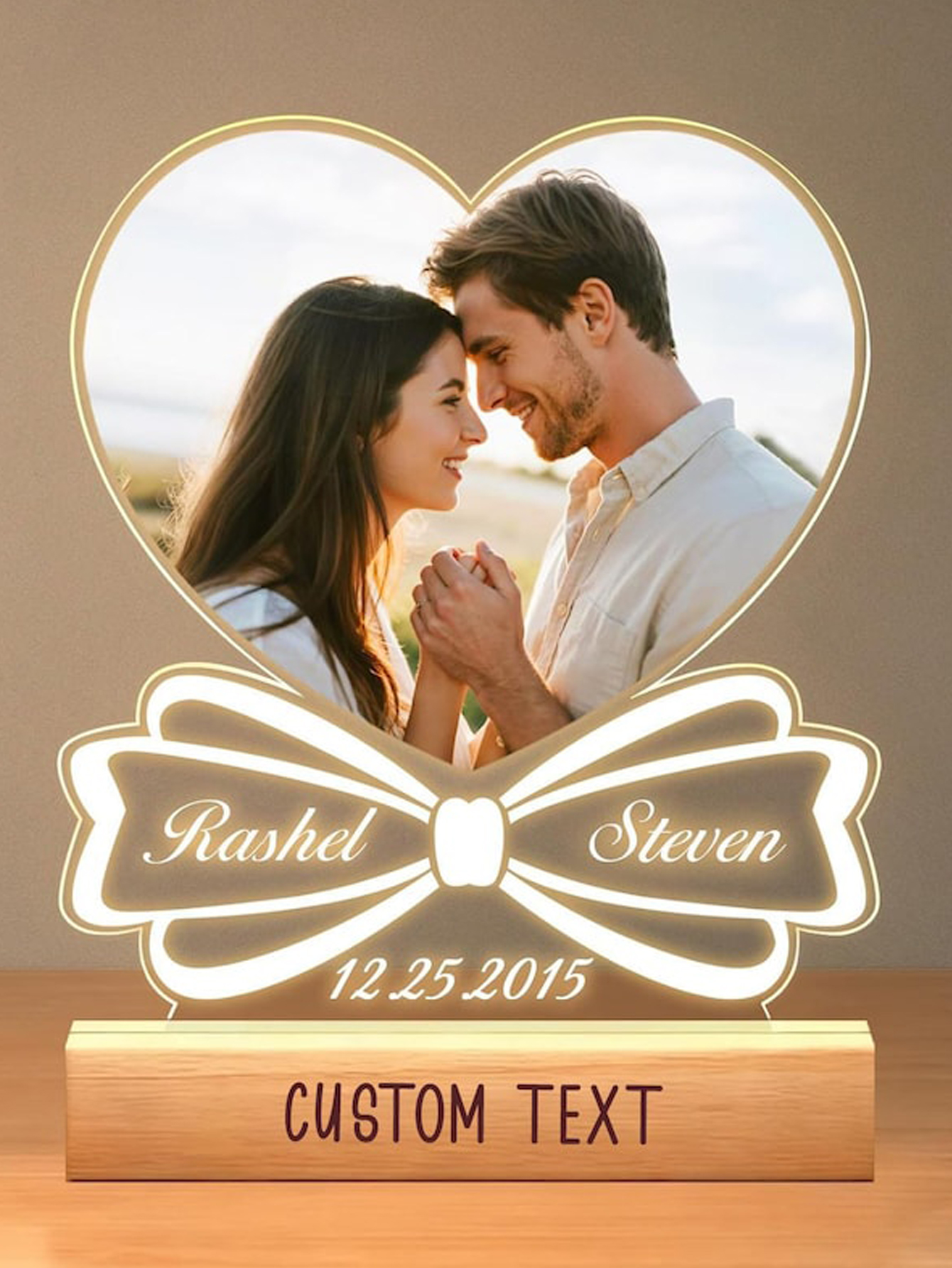 Personalized Heart Photo Night Light - Couple's Gift