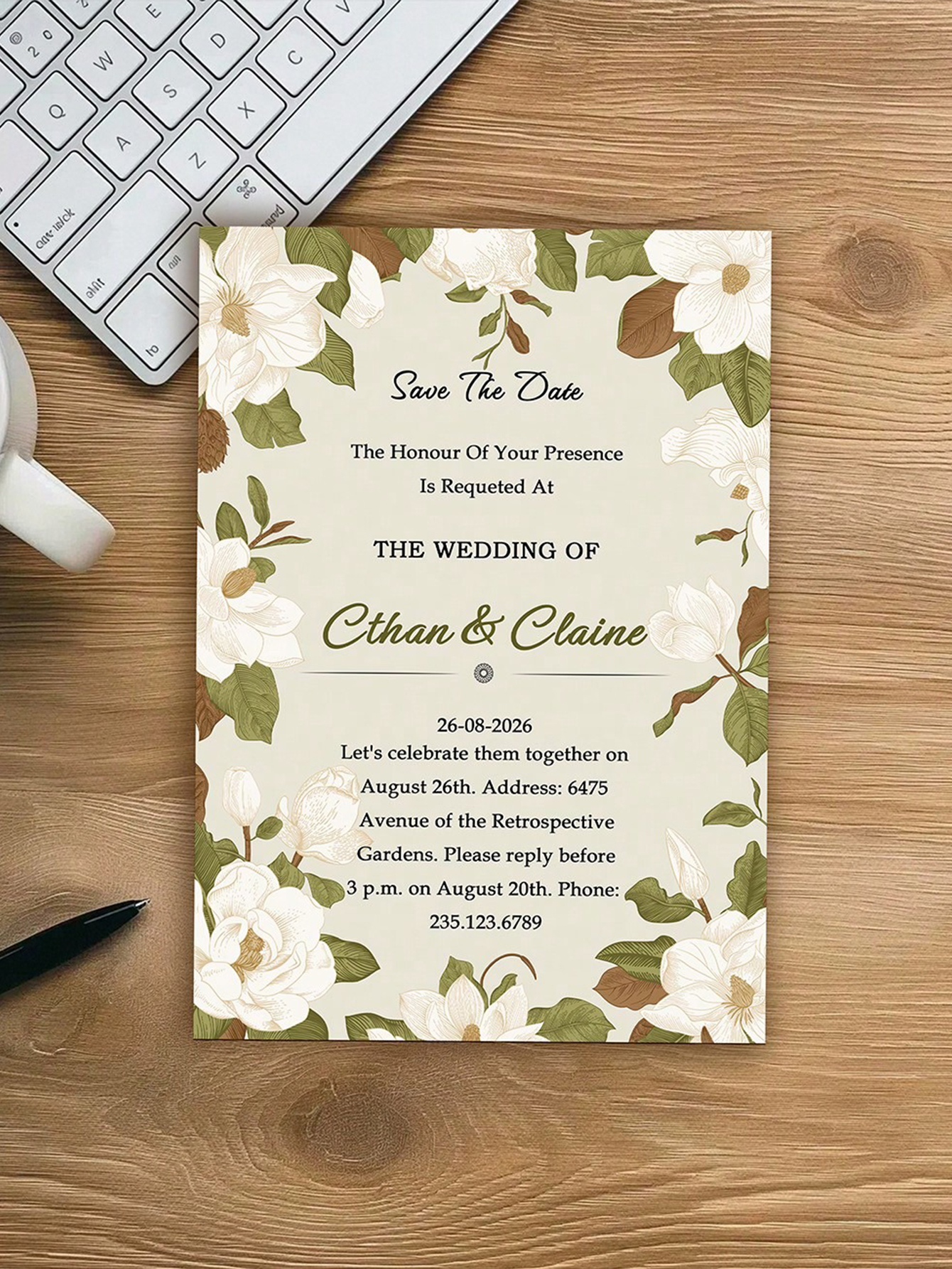 Romantic Floral Design Wedding Invitation