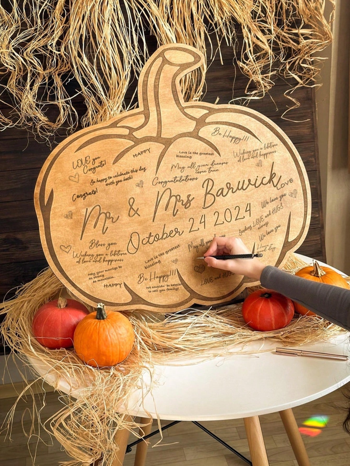 Pumpkin Shaped Wooden  Sign Board