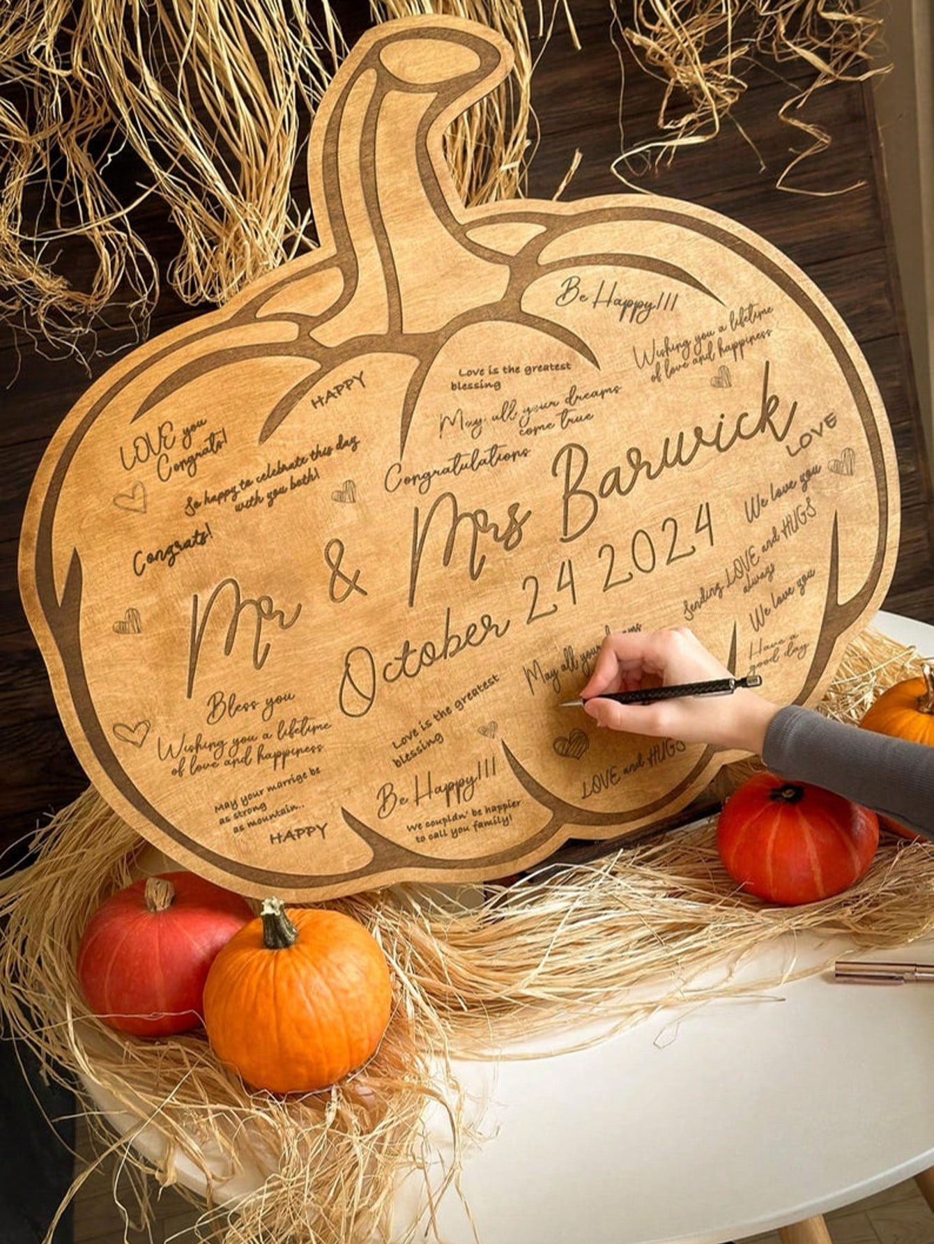 Pumpkin Shaped Wooden  Sign Board