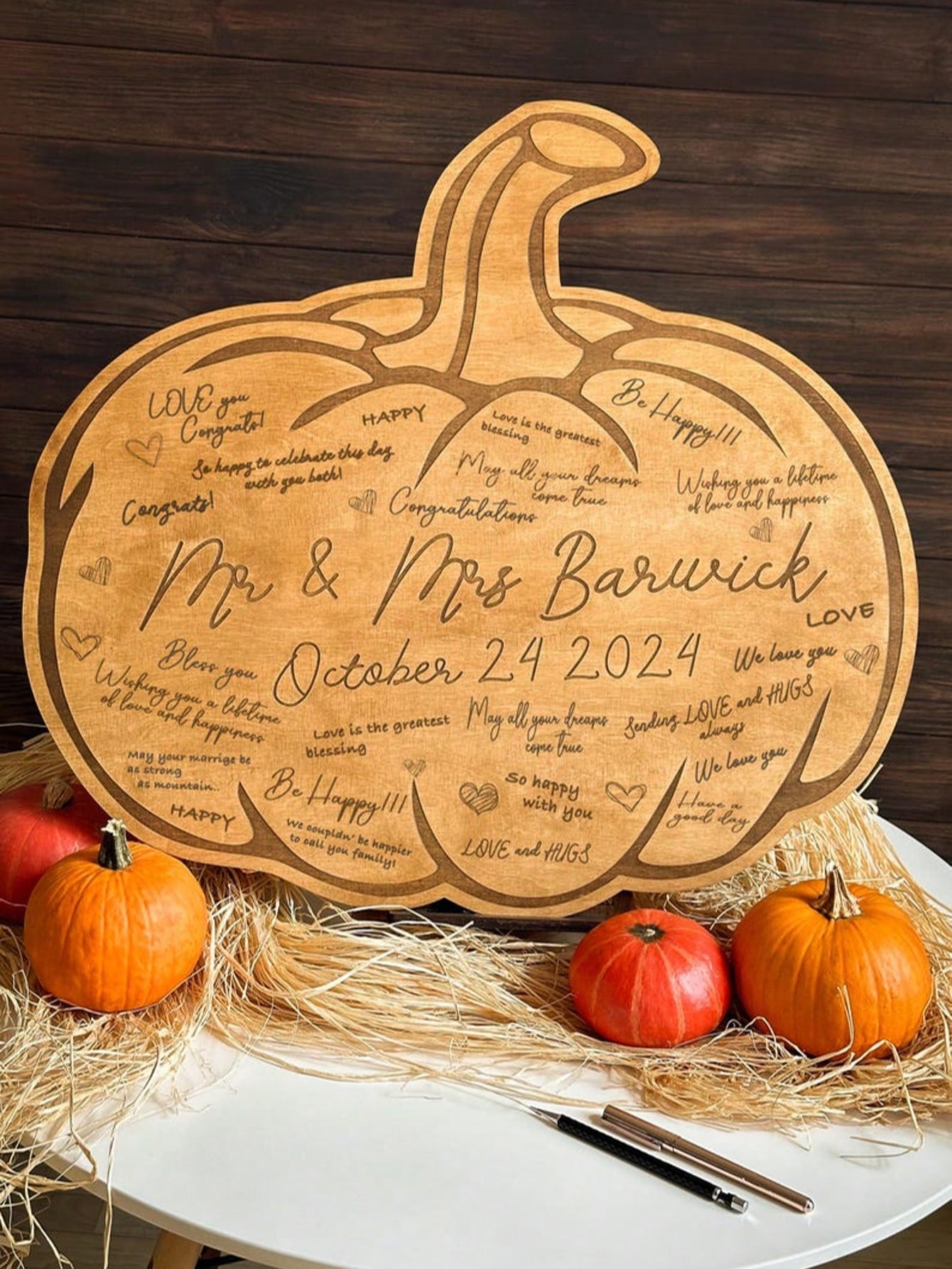 Pumpkin Shaped Wooden  Sign Board