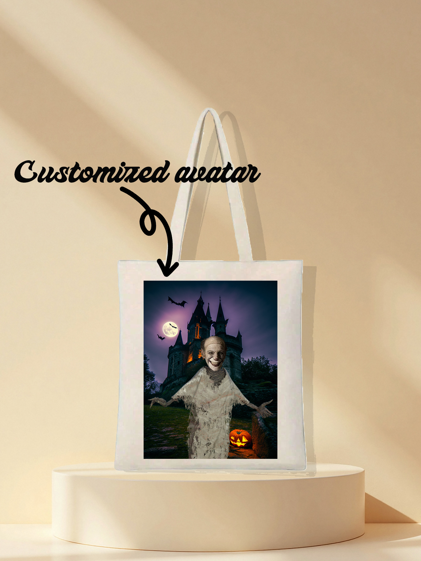 Custom Halloween Avatar Canvas Tote Bag