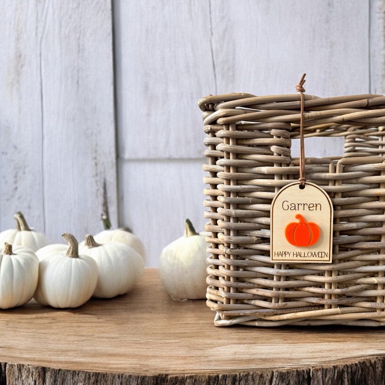 Personalized Wood Halloween Name Basket Tag