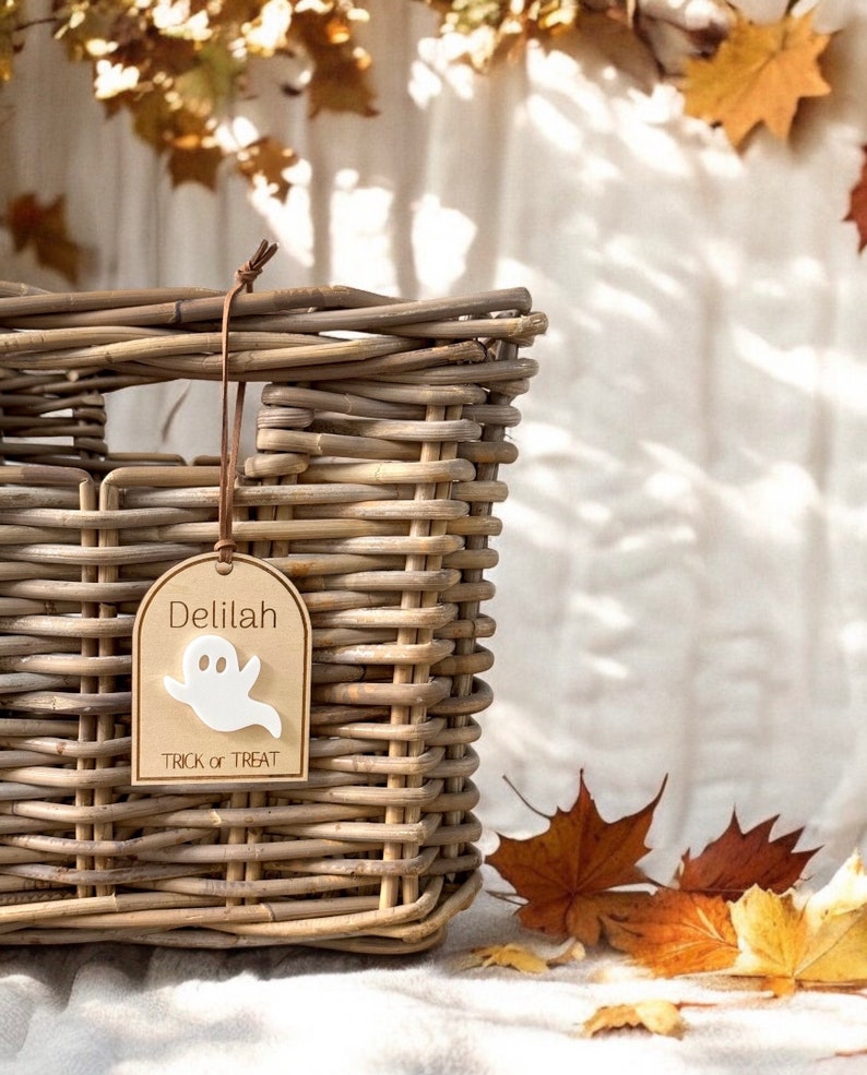 Personalized Wood Halloween Name Basket Tag