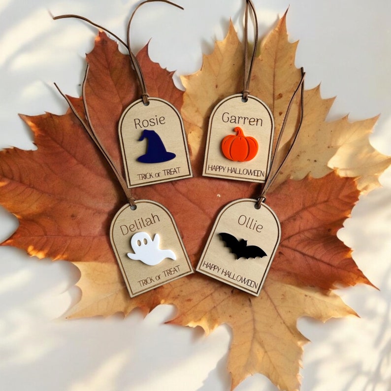 Personalized Wood Halloween Name Basket Tag