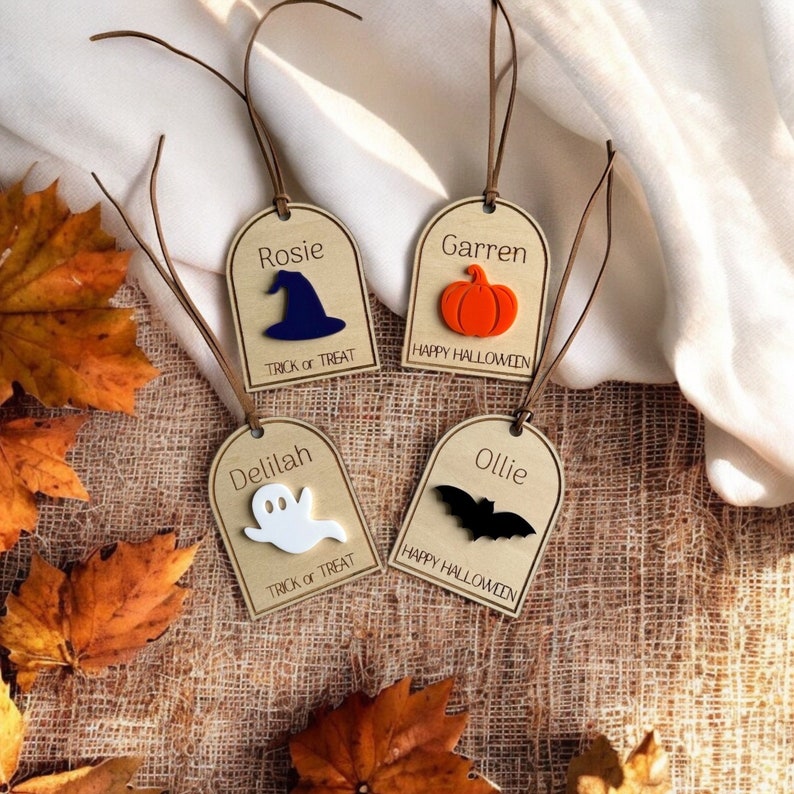 Personalized Wood Halloween Name Basket Tag