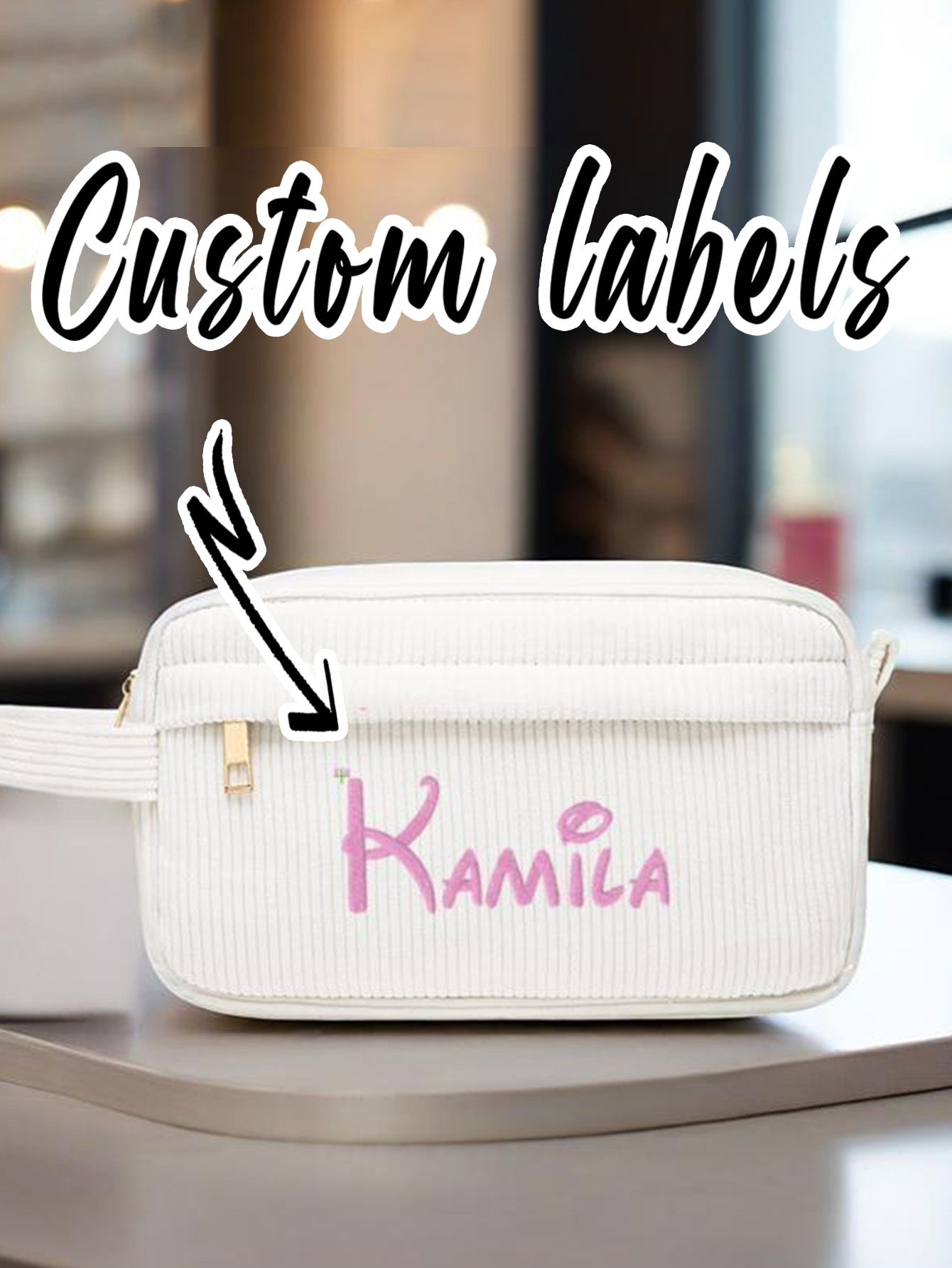 Custom Corduroy Makeup Bag with Name