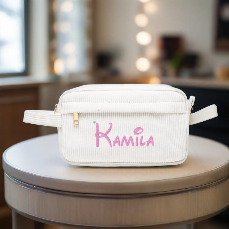 Custom Corduroy Makeup Bag with Name