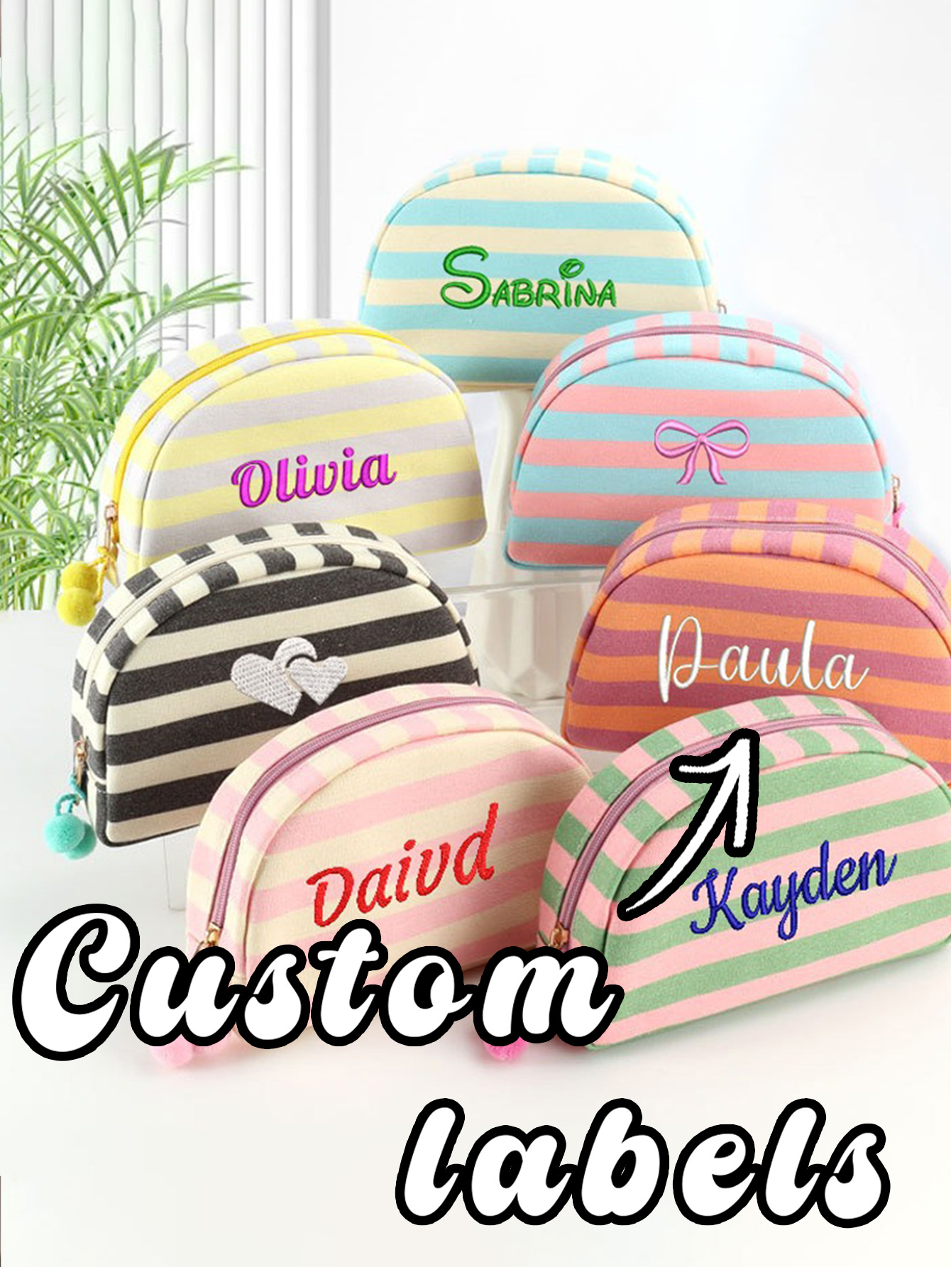 Velvet Makeup Bag – DIY Name Striped Travel Pouch