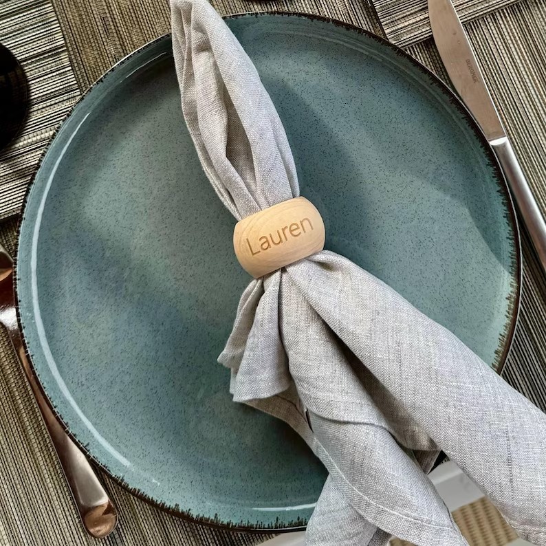 Personalized Carved Lotus Wood Napkin Ring