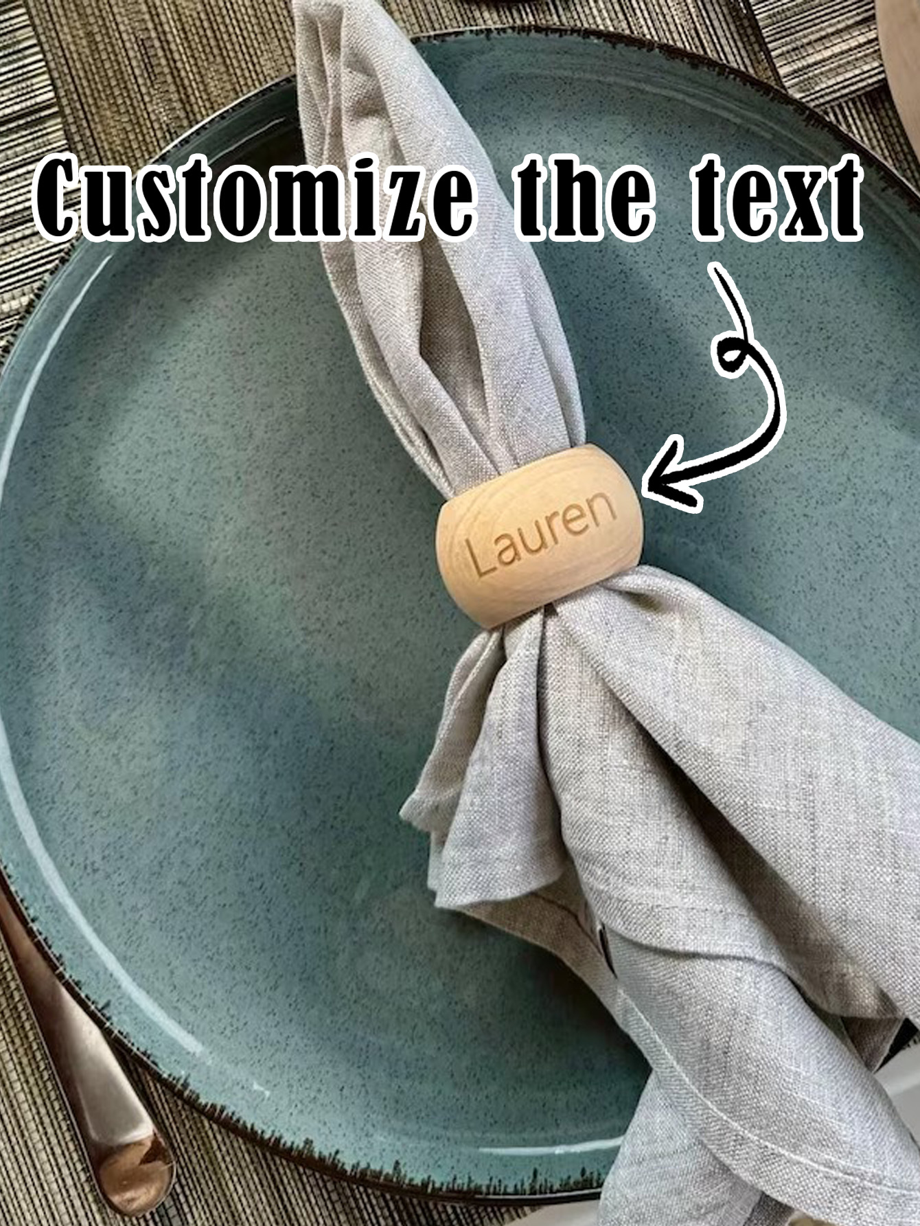 Personalized Carved Lotus Wood Napkin Ring