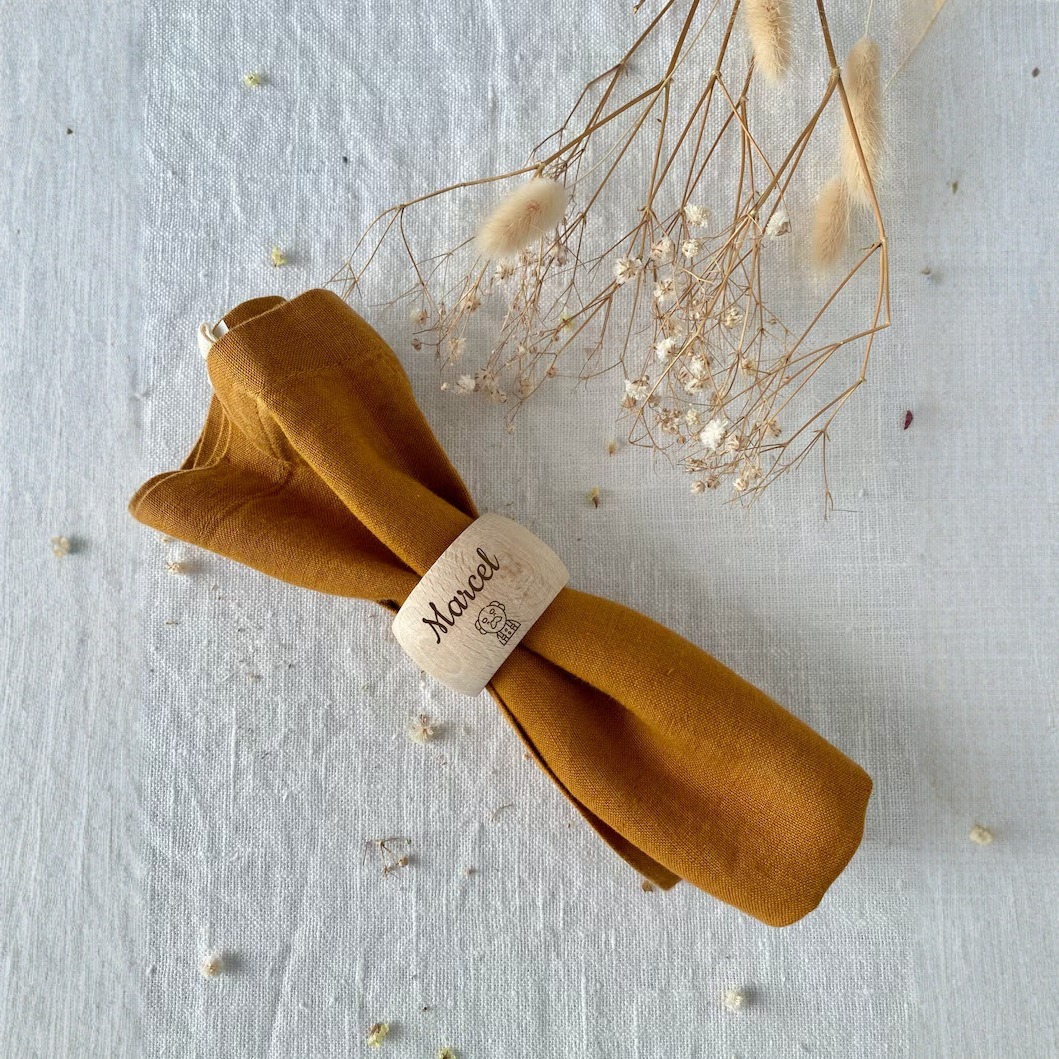 Personalized Carved Lotus Wood Napkin Ring