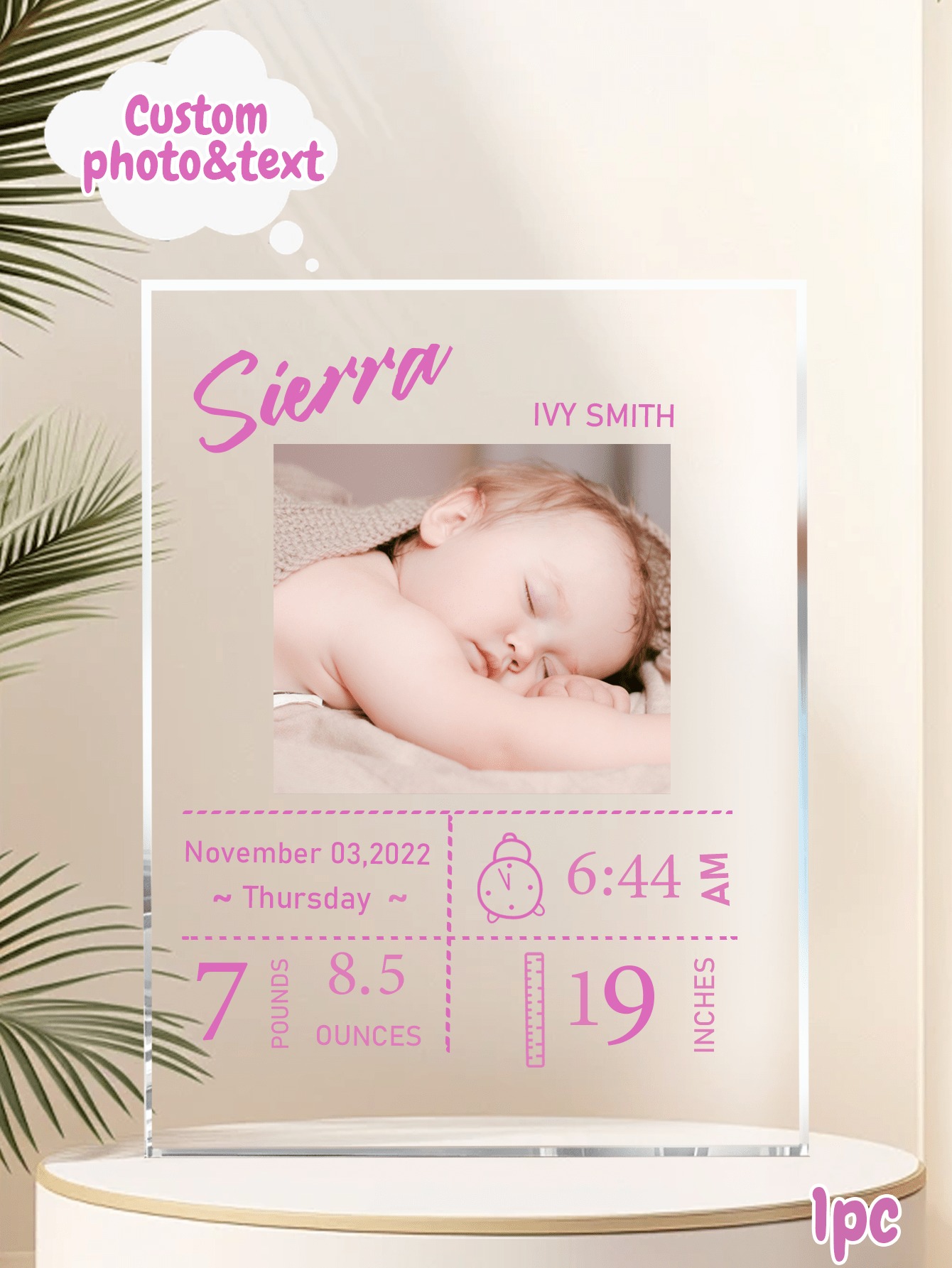 Personalized Acrylic Baby Birth Plaque