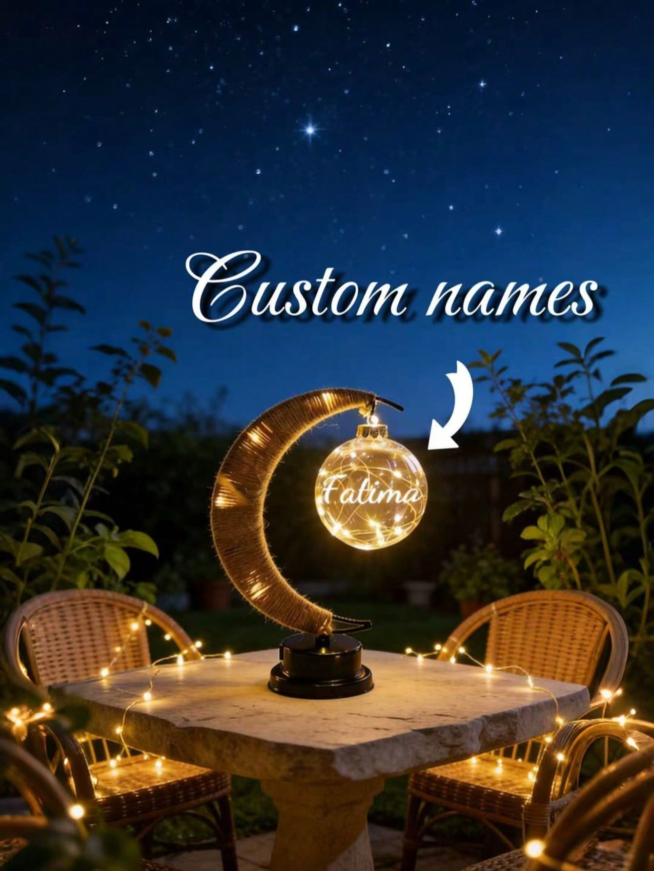 Personalized Crescent Moon Name Lamp