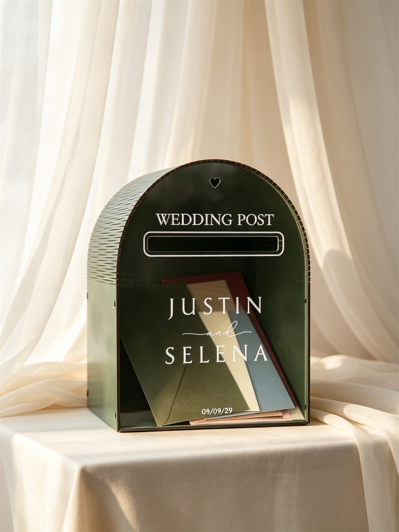 Wedding postcard box, acrylic printed card box, wooden personalized card money box at the reception desk (with coin slot)