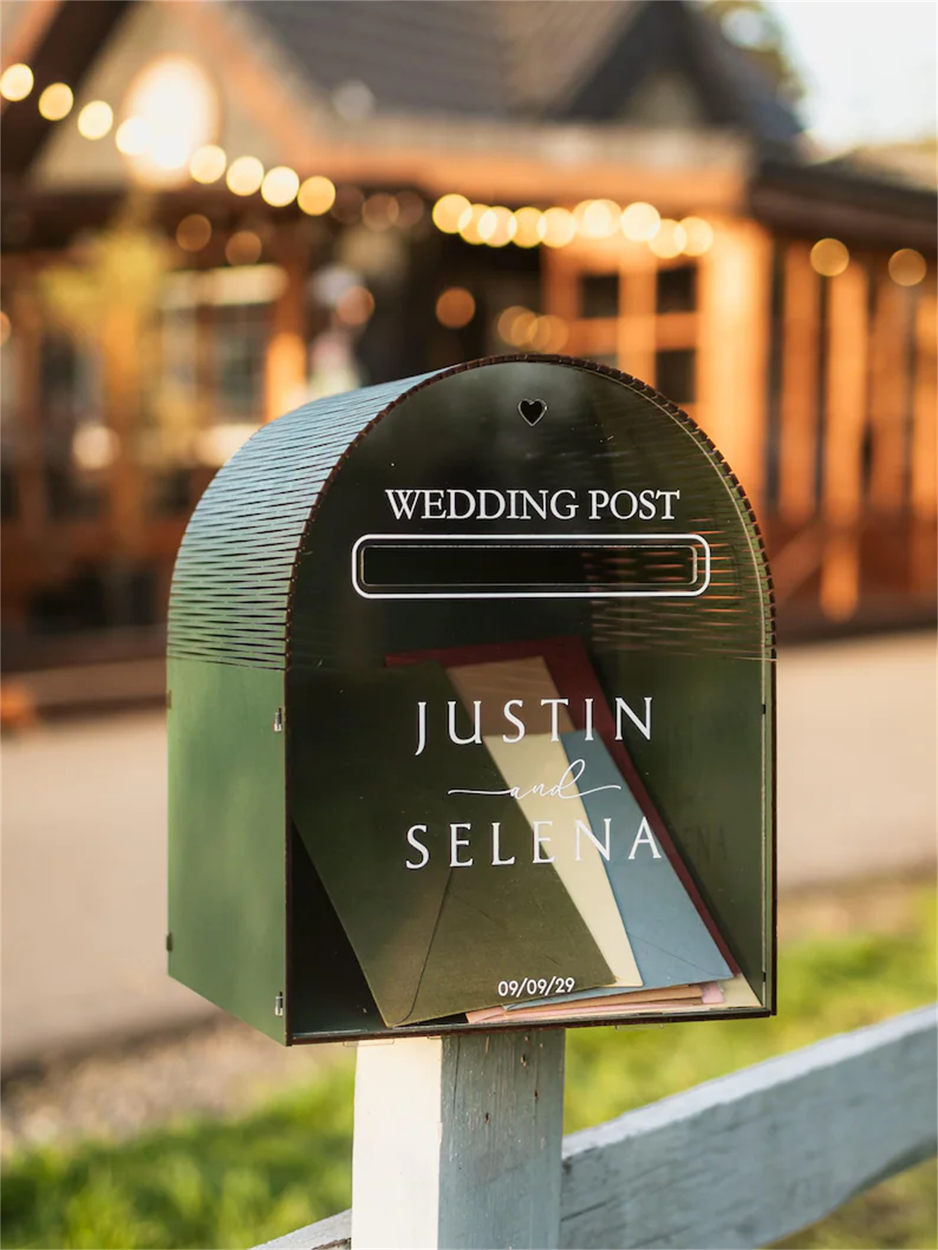 Wedding postcard box, acrylic printed card box, wooden personalized card money box at the reception desk (with coin slot)