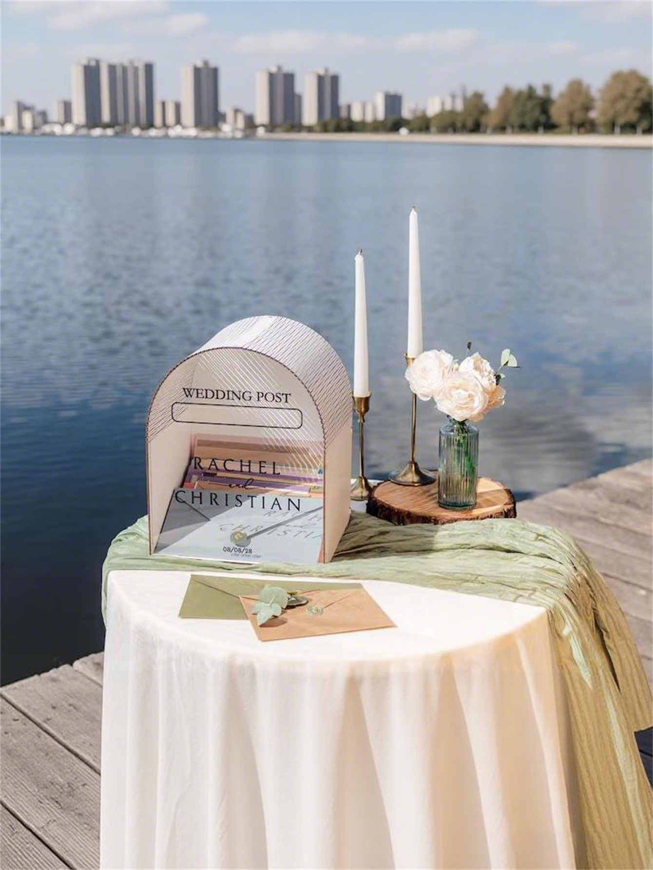 Wedding postcard box, acrylic printed card box, wooden personalized card money box at the reception desk (with coin slot)