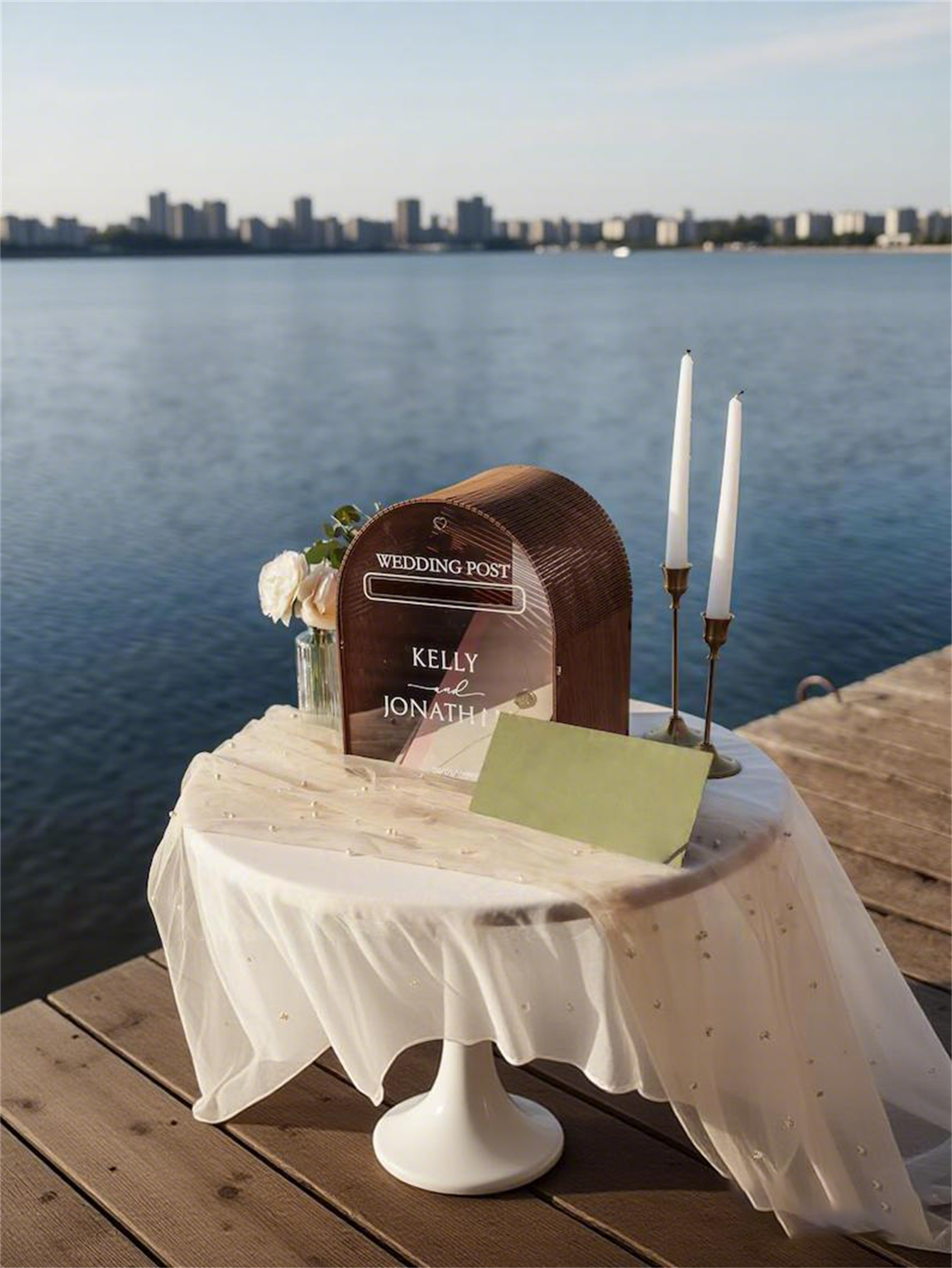 Wedding postcard box, acrylic printed card box, wooden personalized card money box at the reception desk (with coin slot)