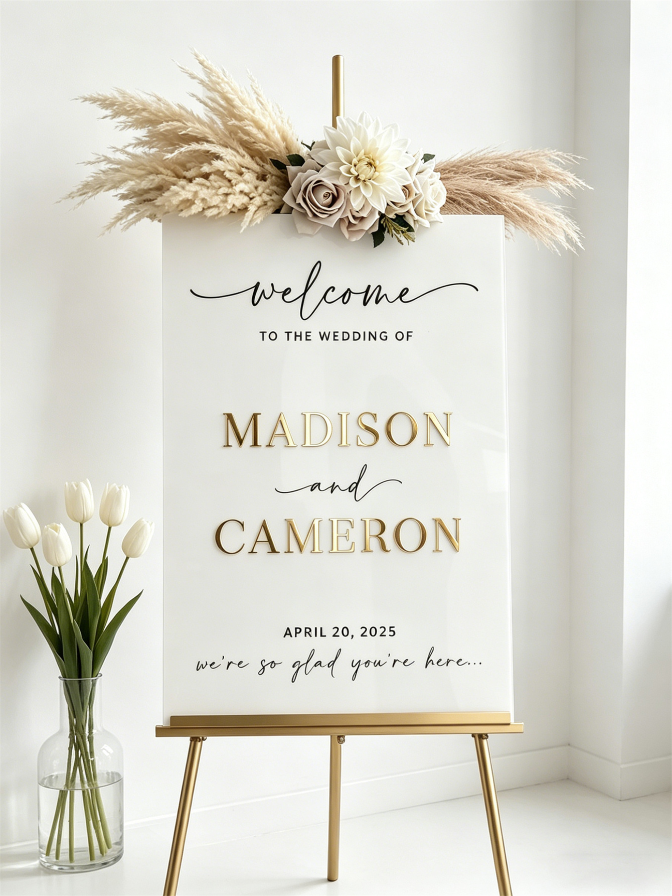 Minimalist Vertical Acrylic Wedding Entrance Board