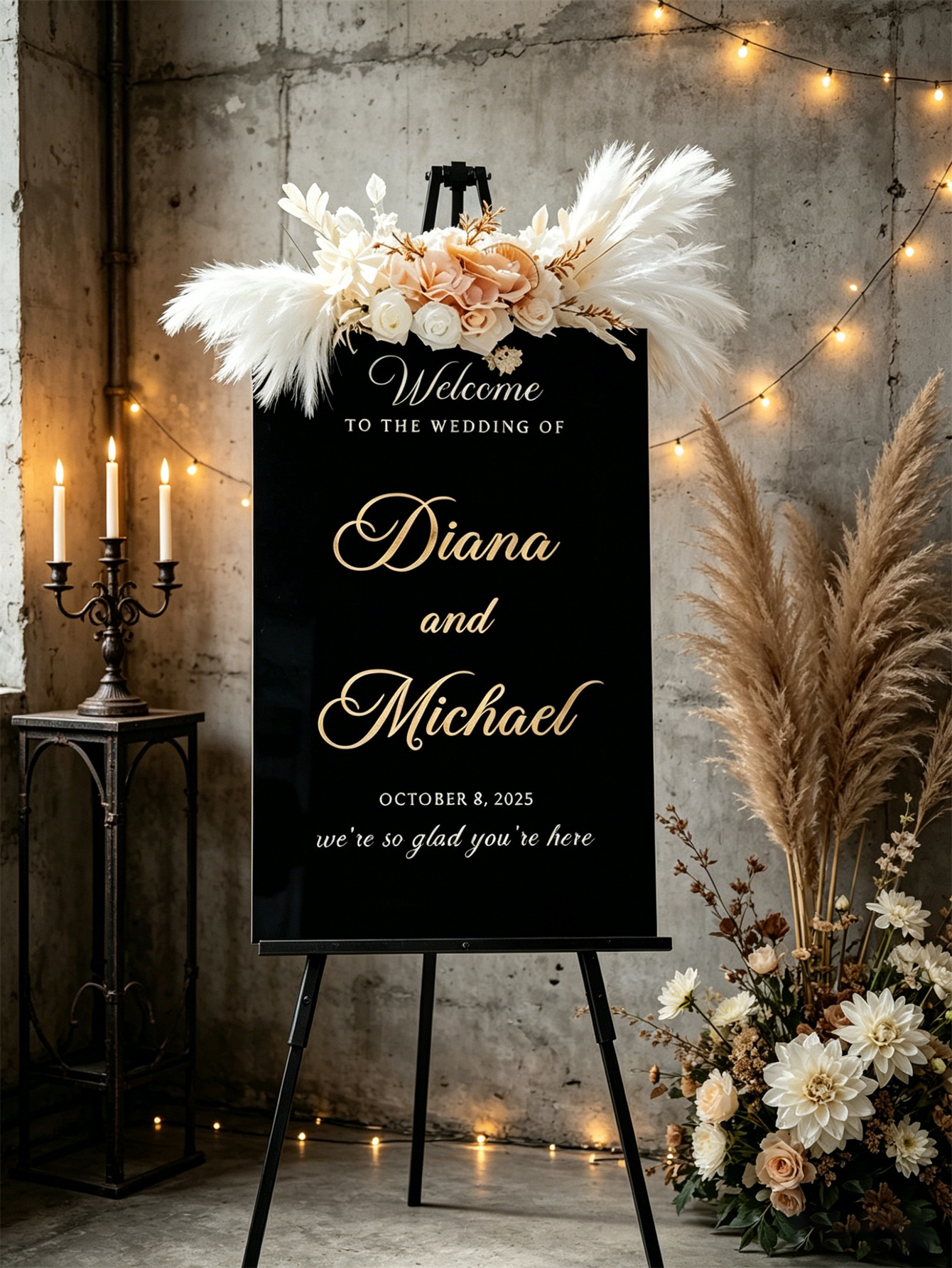 Luxury Golden Letter Black Acrylic Wedding Sign