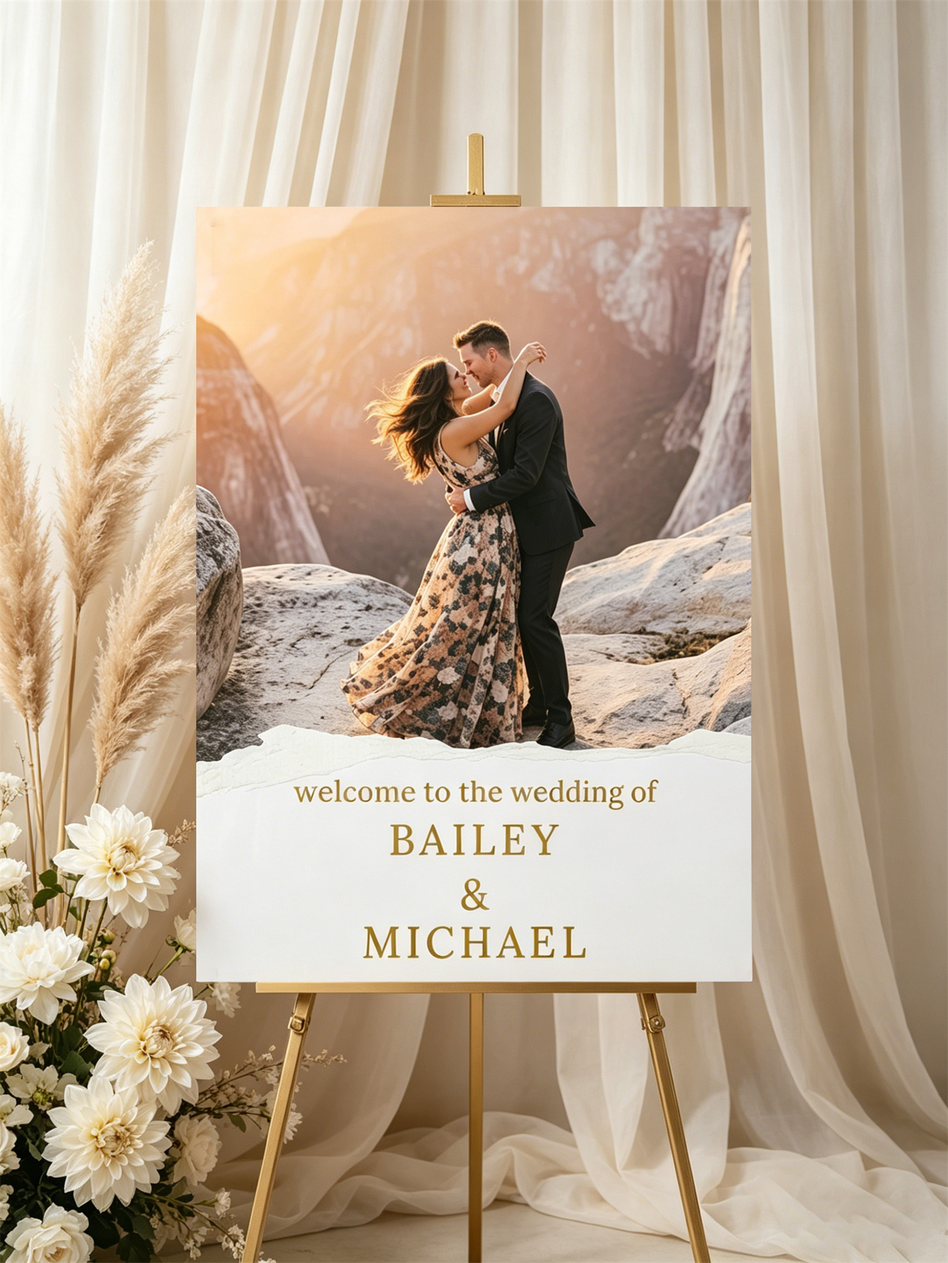 Tear Edge Acrylic Photo Wedding Welcome Sign
