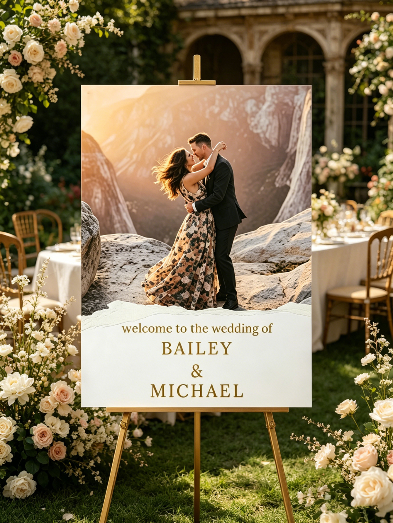 Tear Edge Acrylic Photo Wedding Welcome Sign