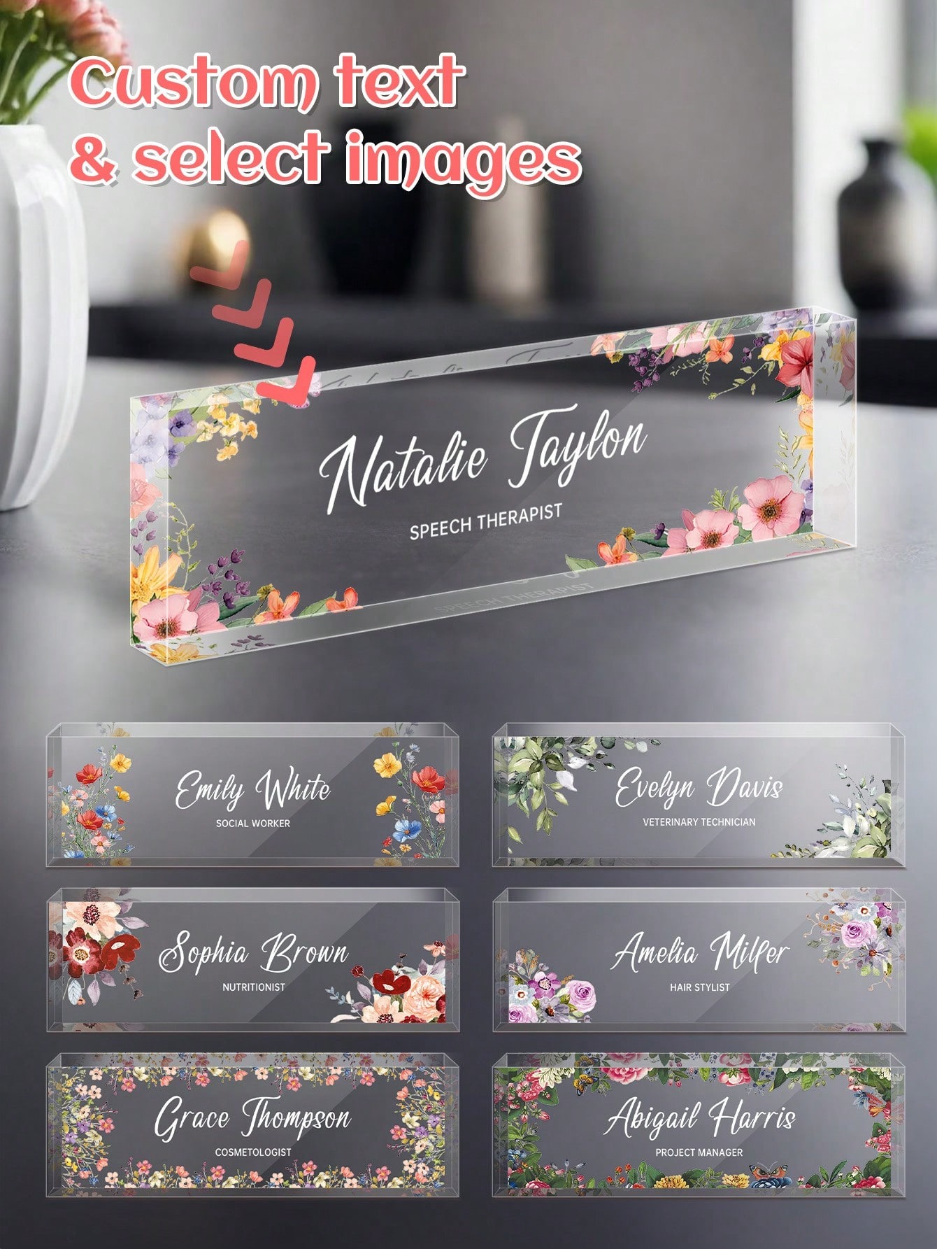 Floral Design Custom Acrylic Nameplate