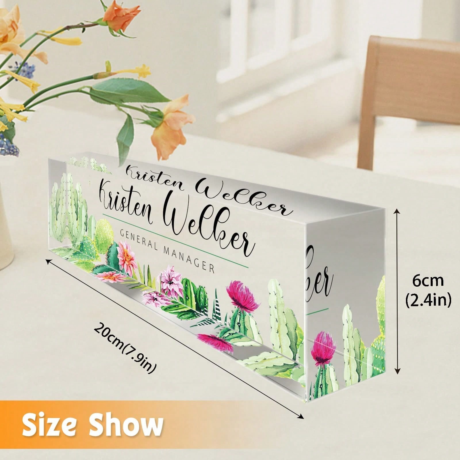 Personalized Floral Acrylic Desk Nameplate