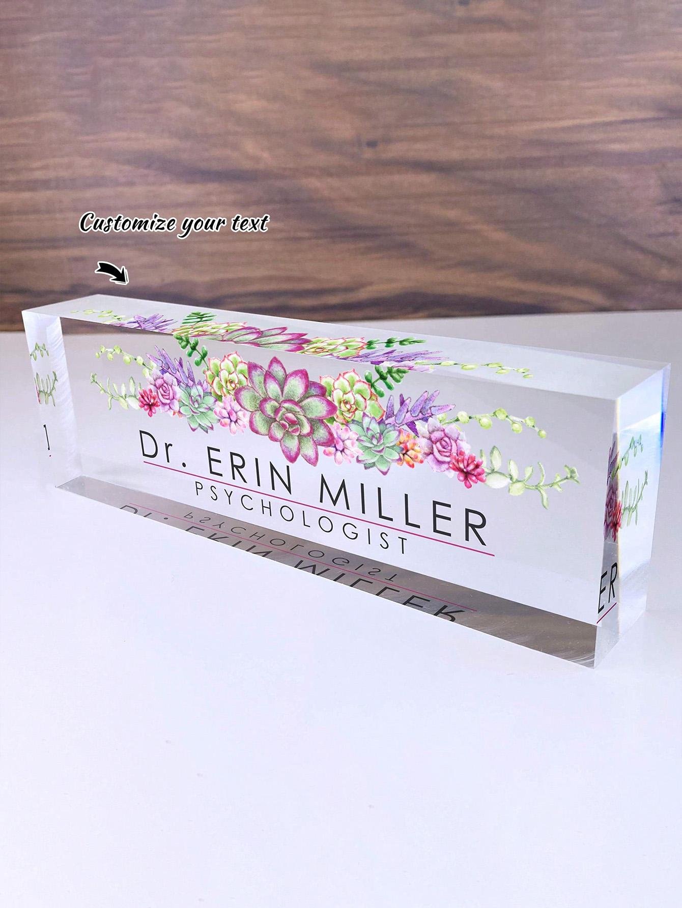 Personalized Floral Acrylic Desk Nameplate