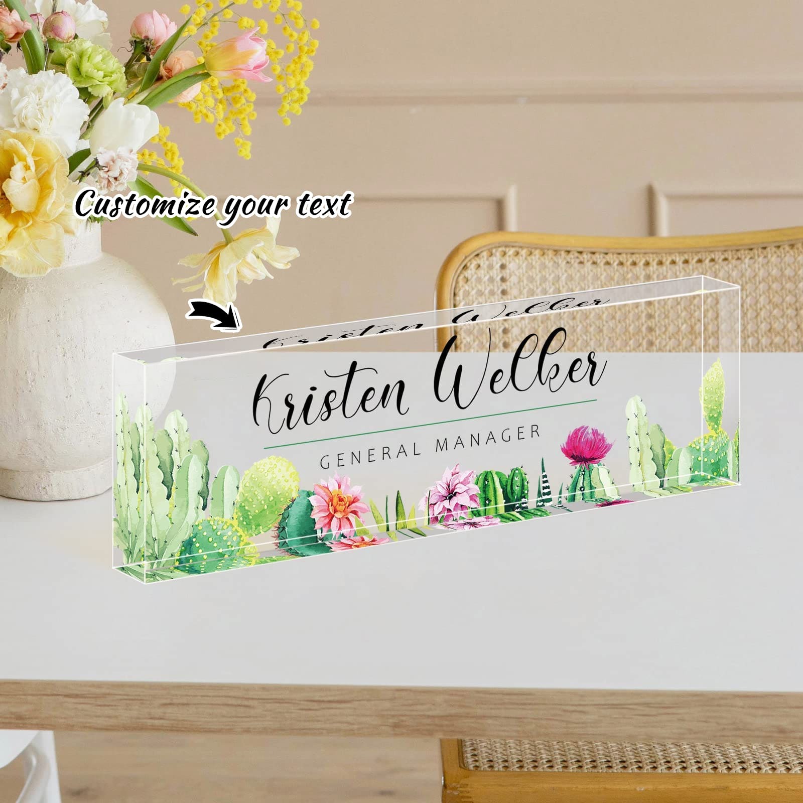 Personalized Floral Acrylic Desk Nameplate