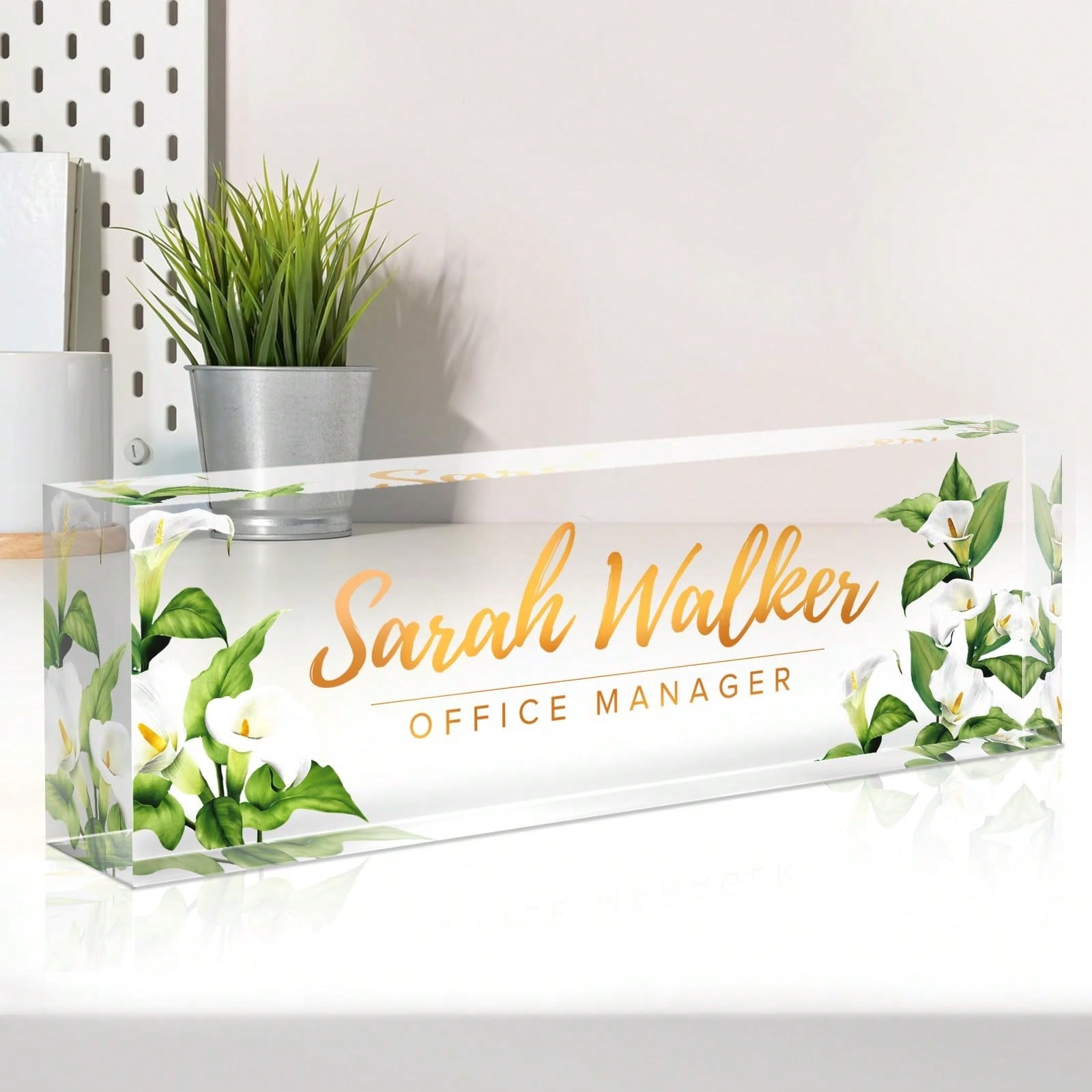 Personalized Floral Acrylic Desk Nameplate