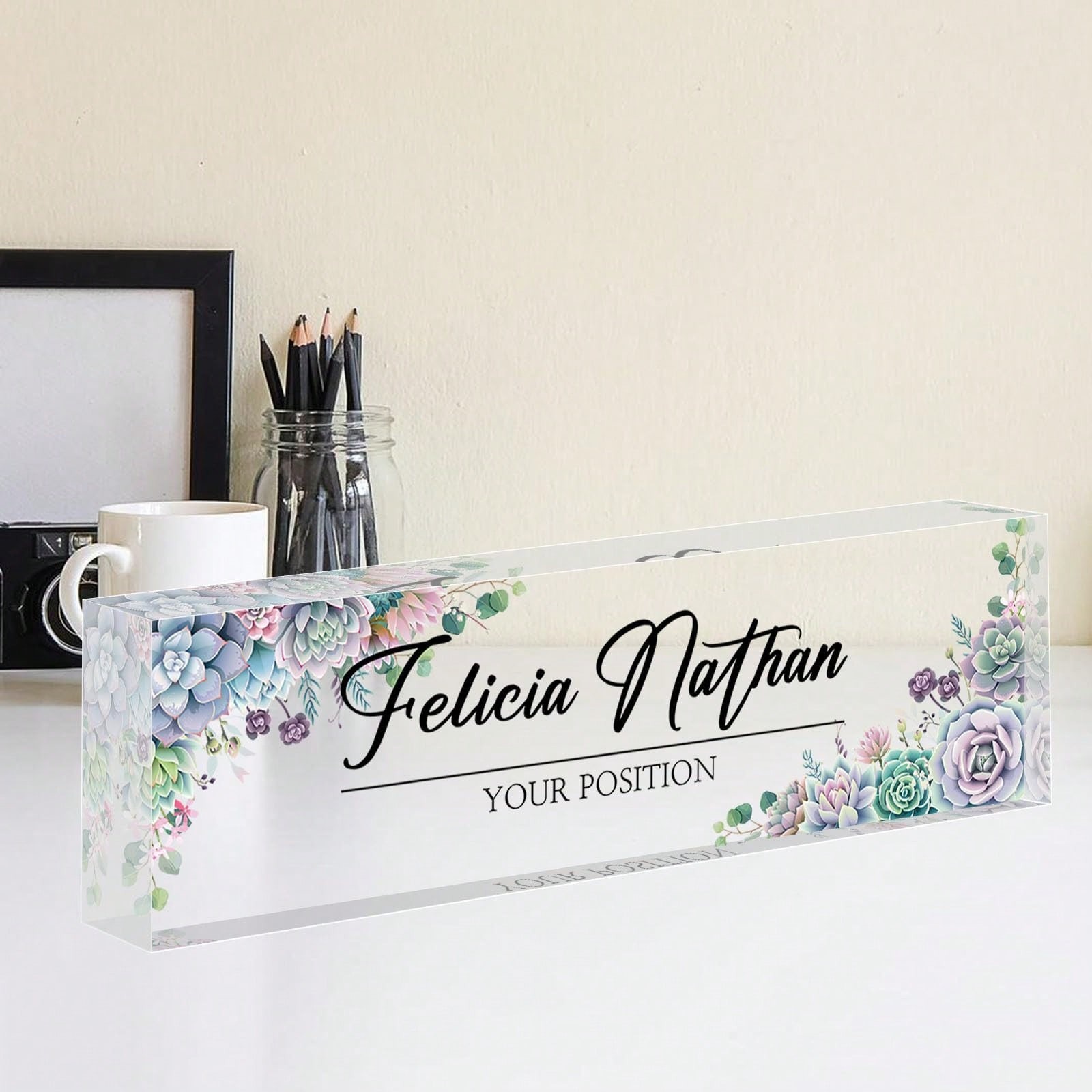 Personalized Floral Acrylic Desk Nameplate