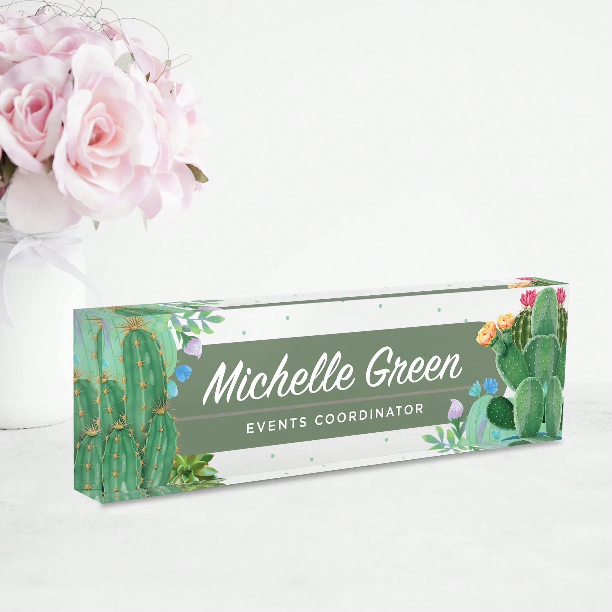 Personalized Floral Acrylic Desk Nameplate