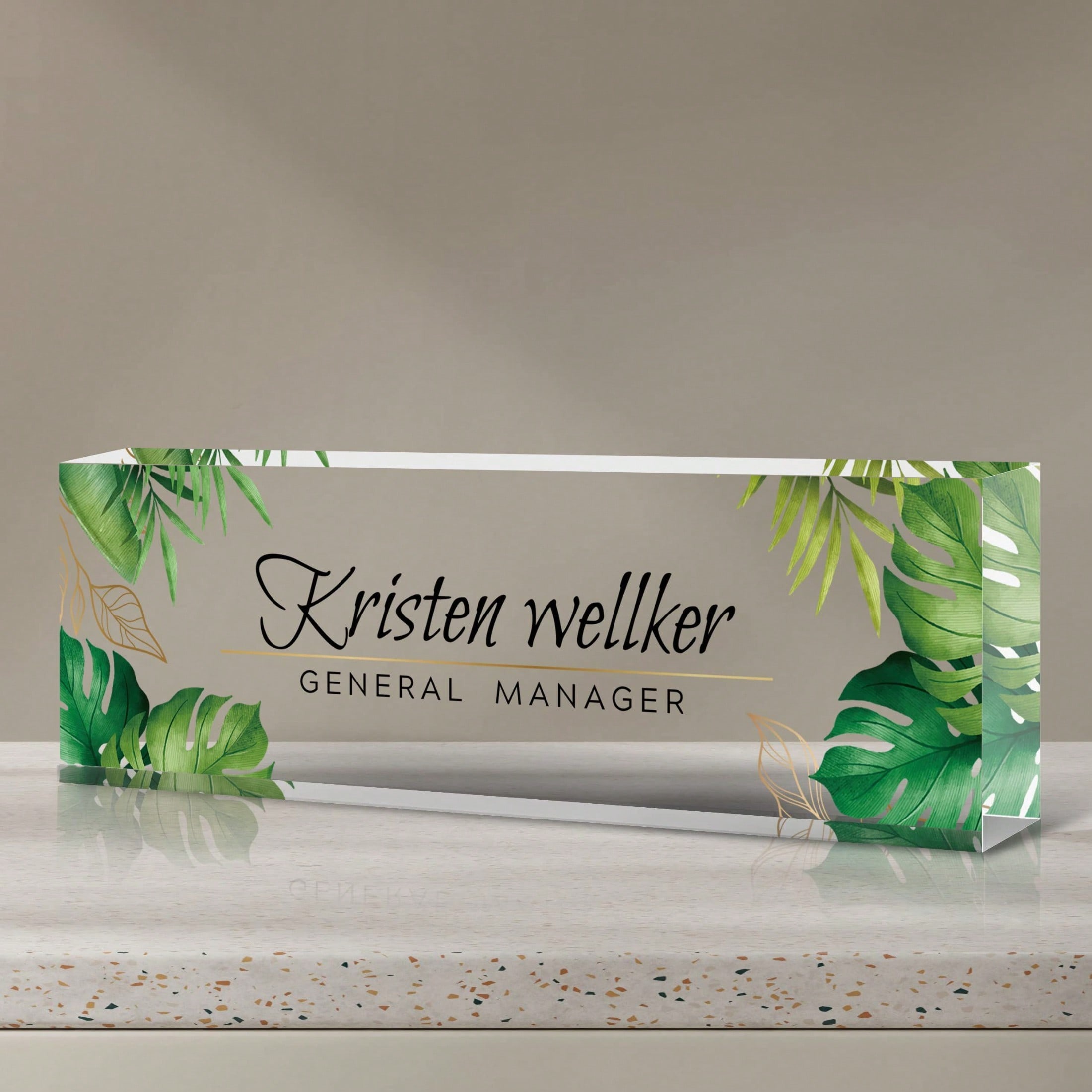 Personalized Floral Acrylic Desk Nameplate