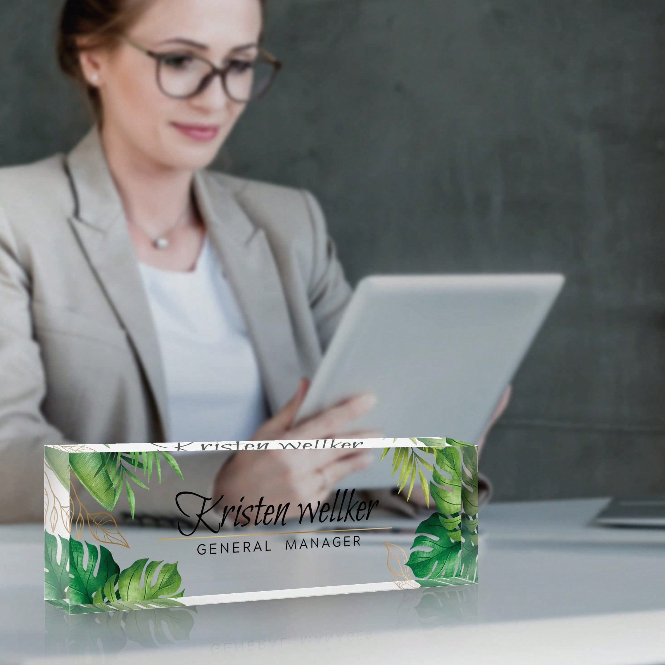 Personalized Floral Acrylic Desk Nameplate