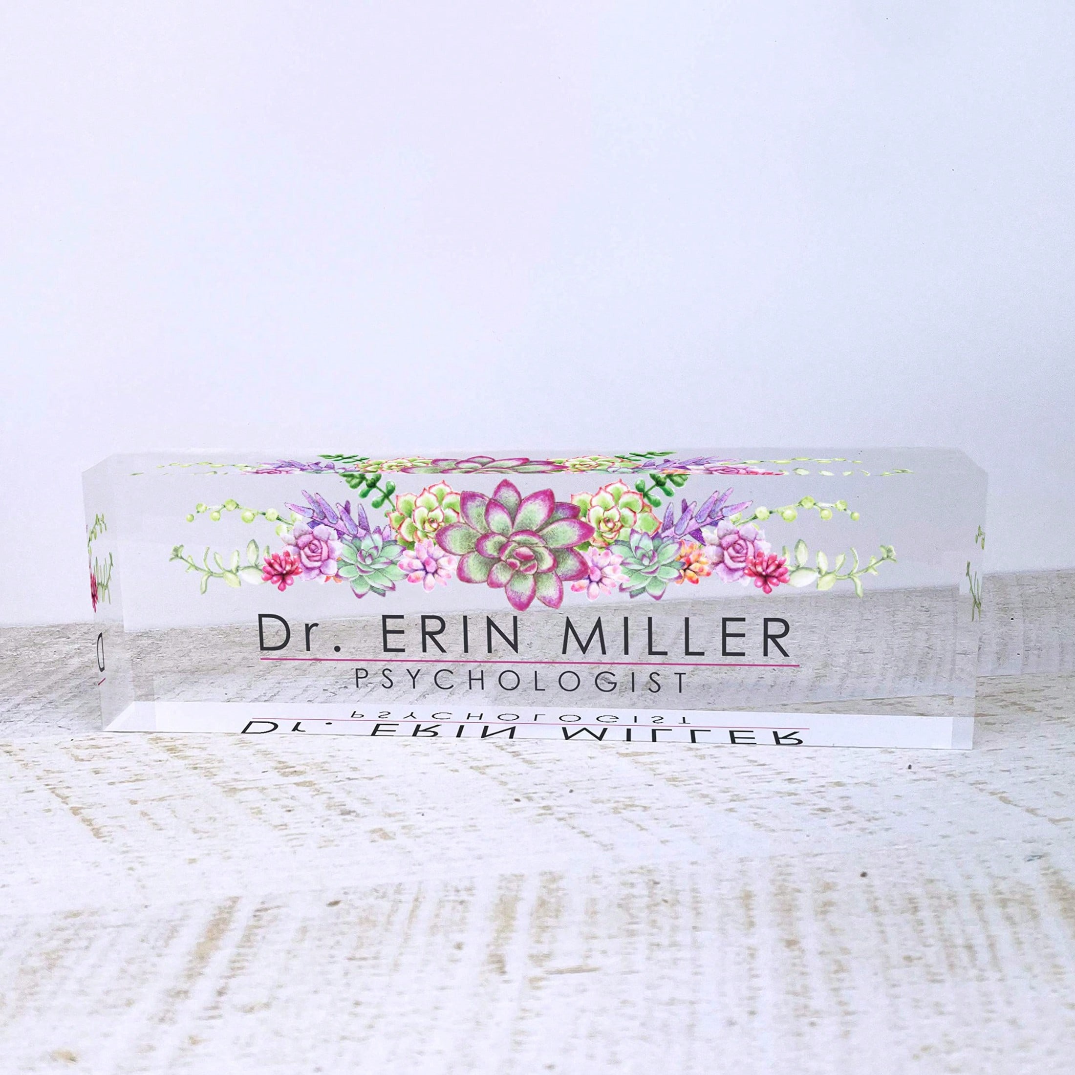 Personalized Floral Acrylic Desk Nameplate