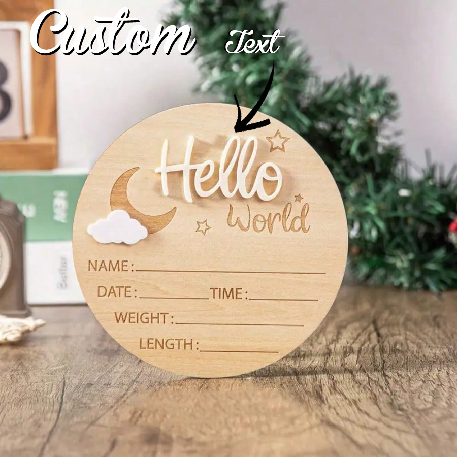 Wooden Baby Announcement Board – Hello World