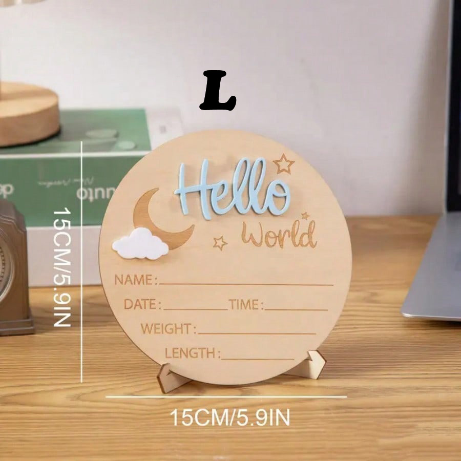 Wooden Baby Announcement Board – Hello World