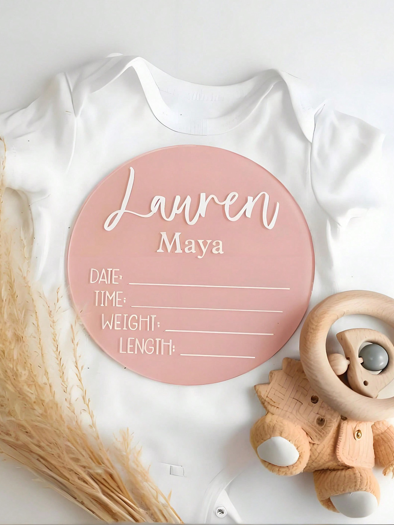 Pink Acrylic Baby Birth Stat Sign